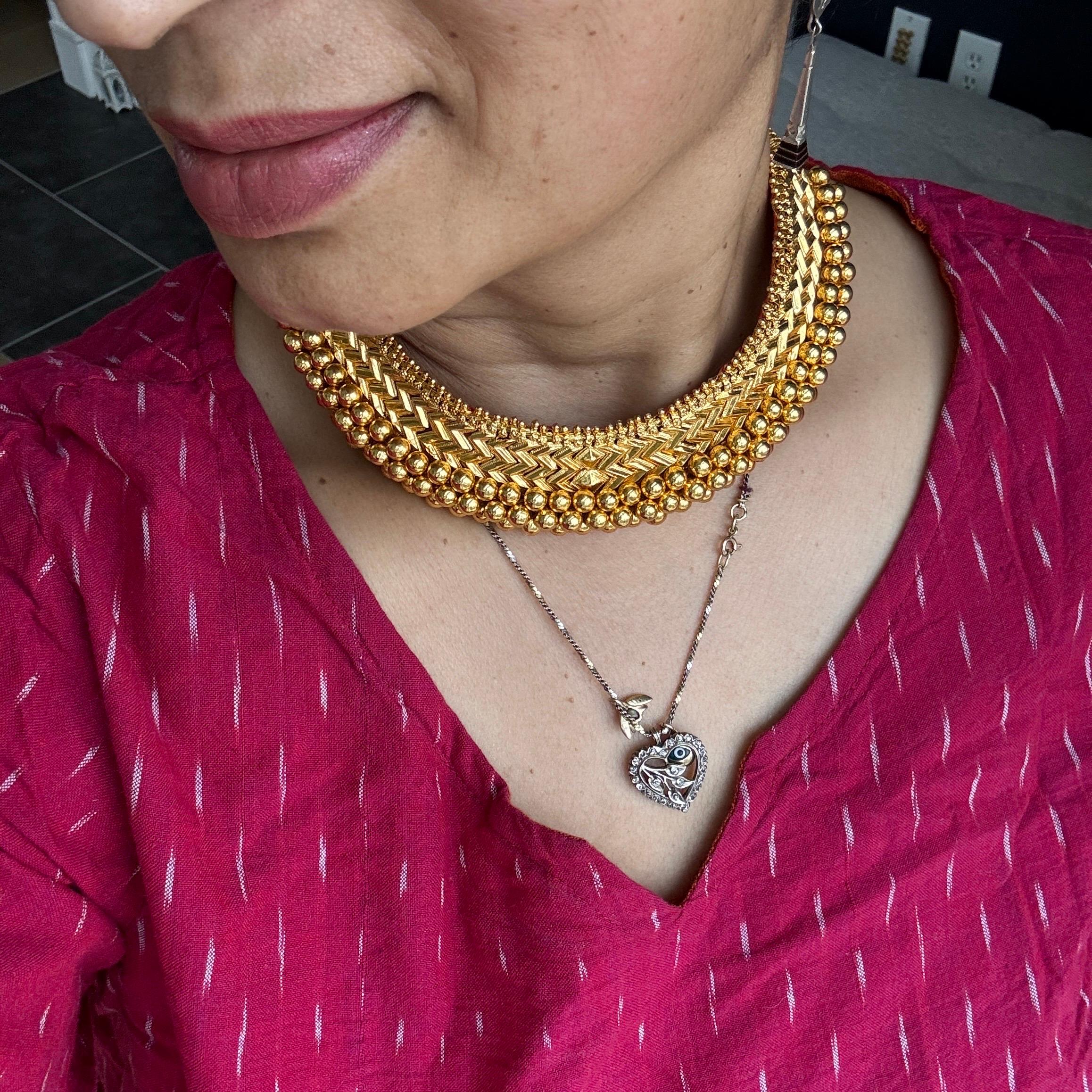 Collana girocollo in argento dorato fatta a mano con lunghezza regolabile in vendita 4