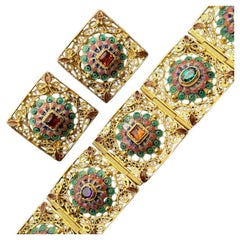 Handmade Gold Gilt Silver Enamel Bracelet Earrings Oriental