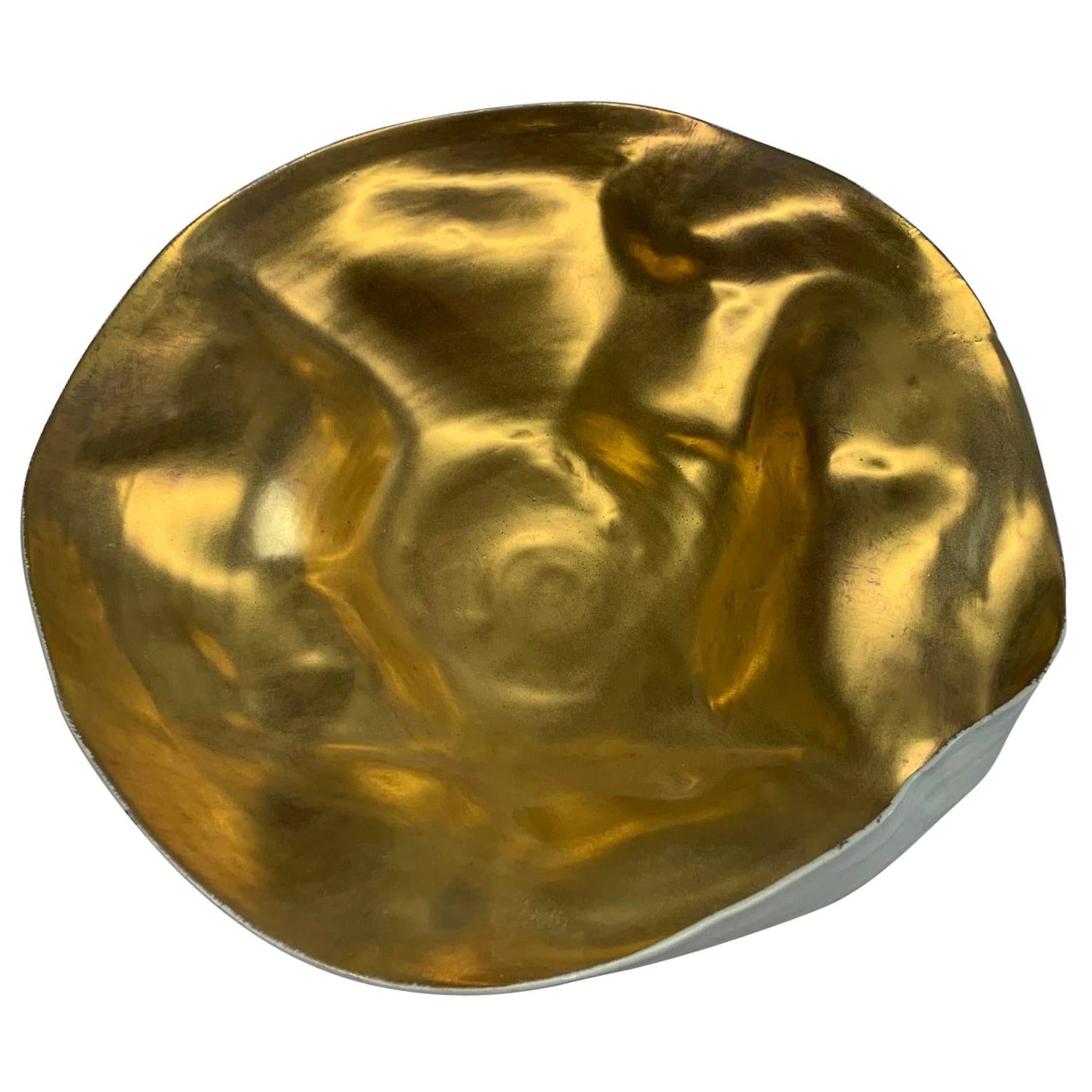 18K Gold Leaf Large Handmade Freeform Bowl, Italy, Contemporary