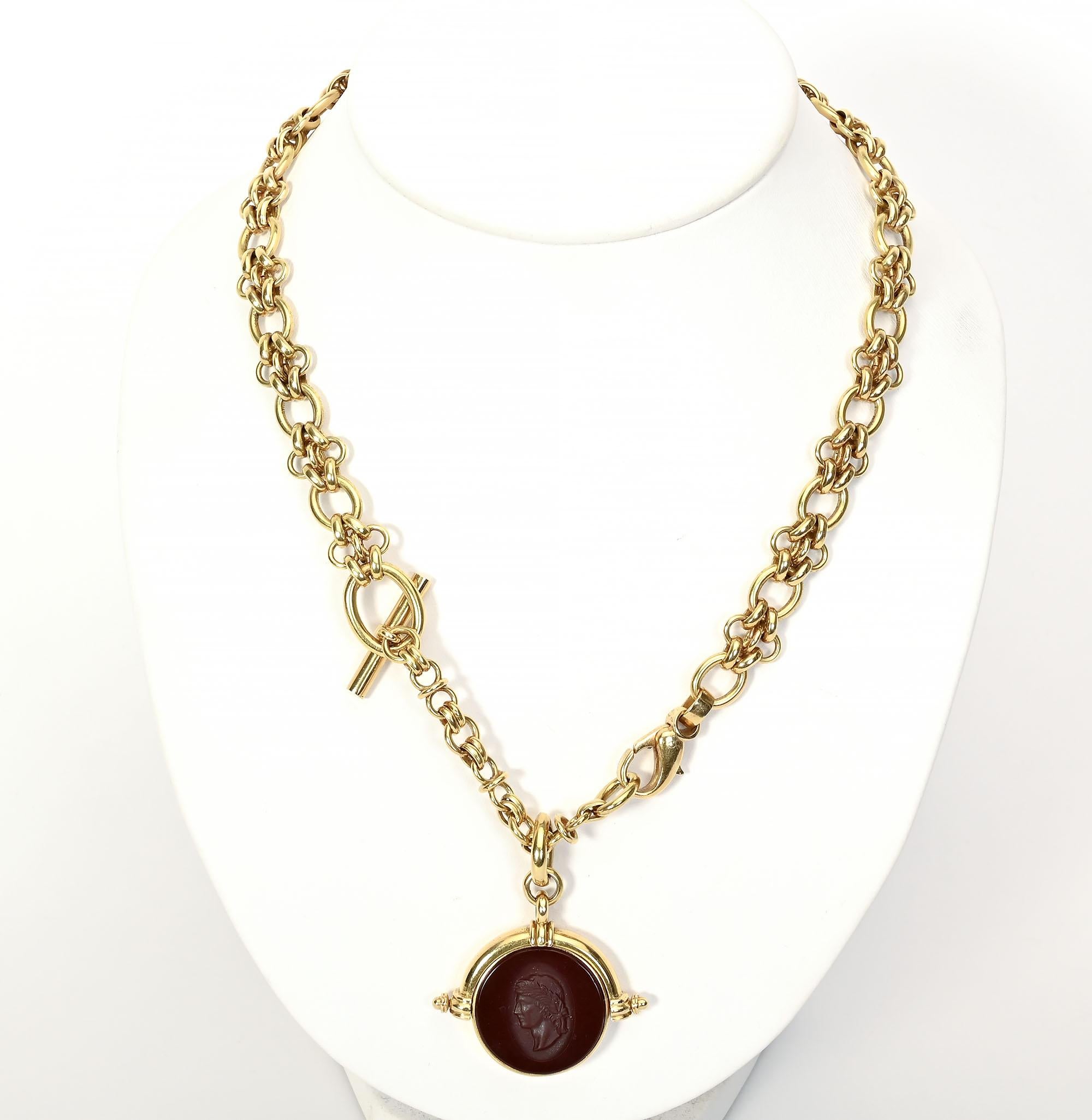 Artisan Handmade Gold Necklace with Carnelian Pendant For Sale