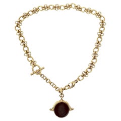 Retro Handmade Gold Necklace with Carnelian Pendant
