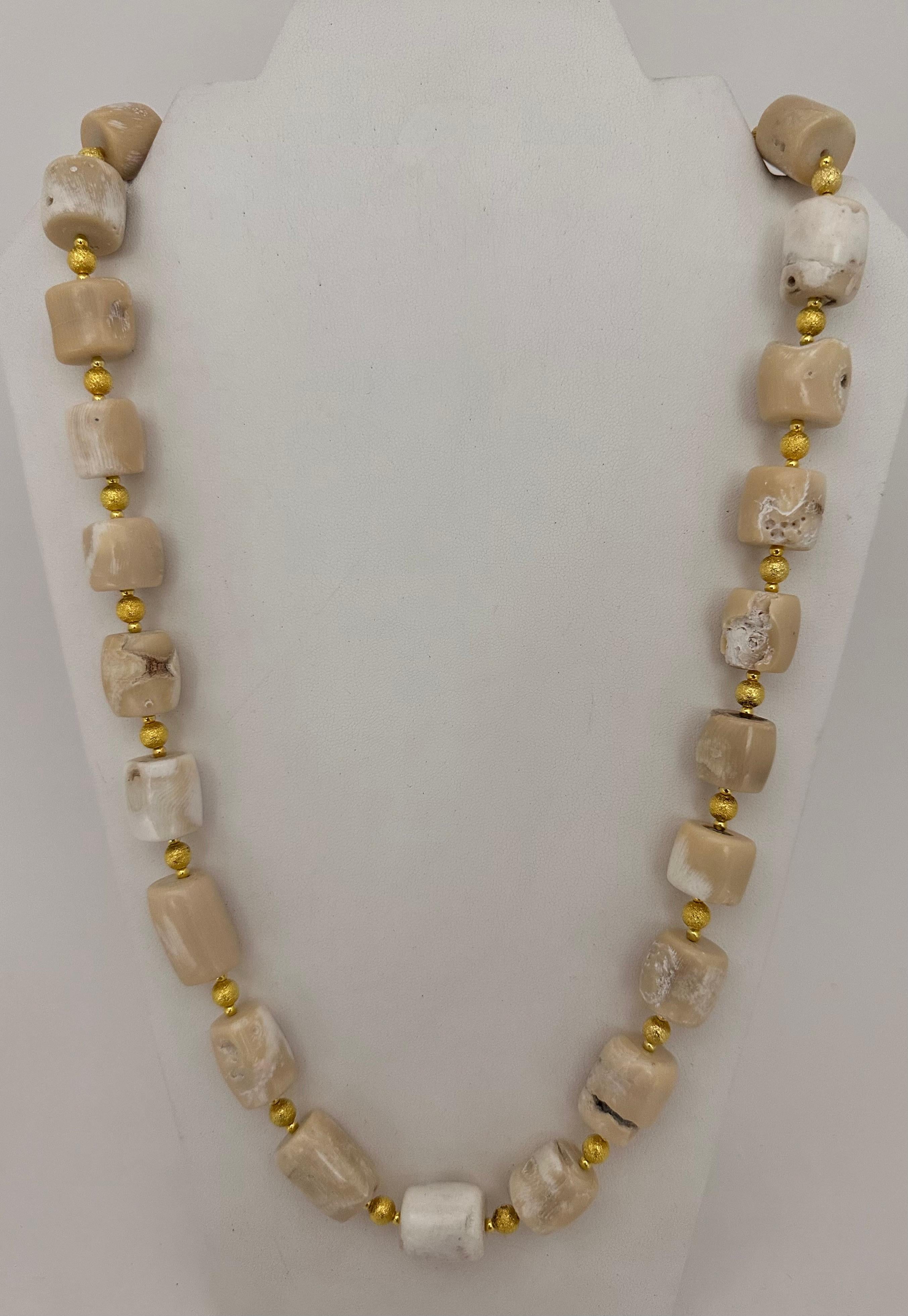 Handmade Gold Plated Beads and White Barrel Shape Coral Beaded 28
