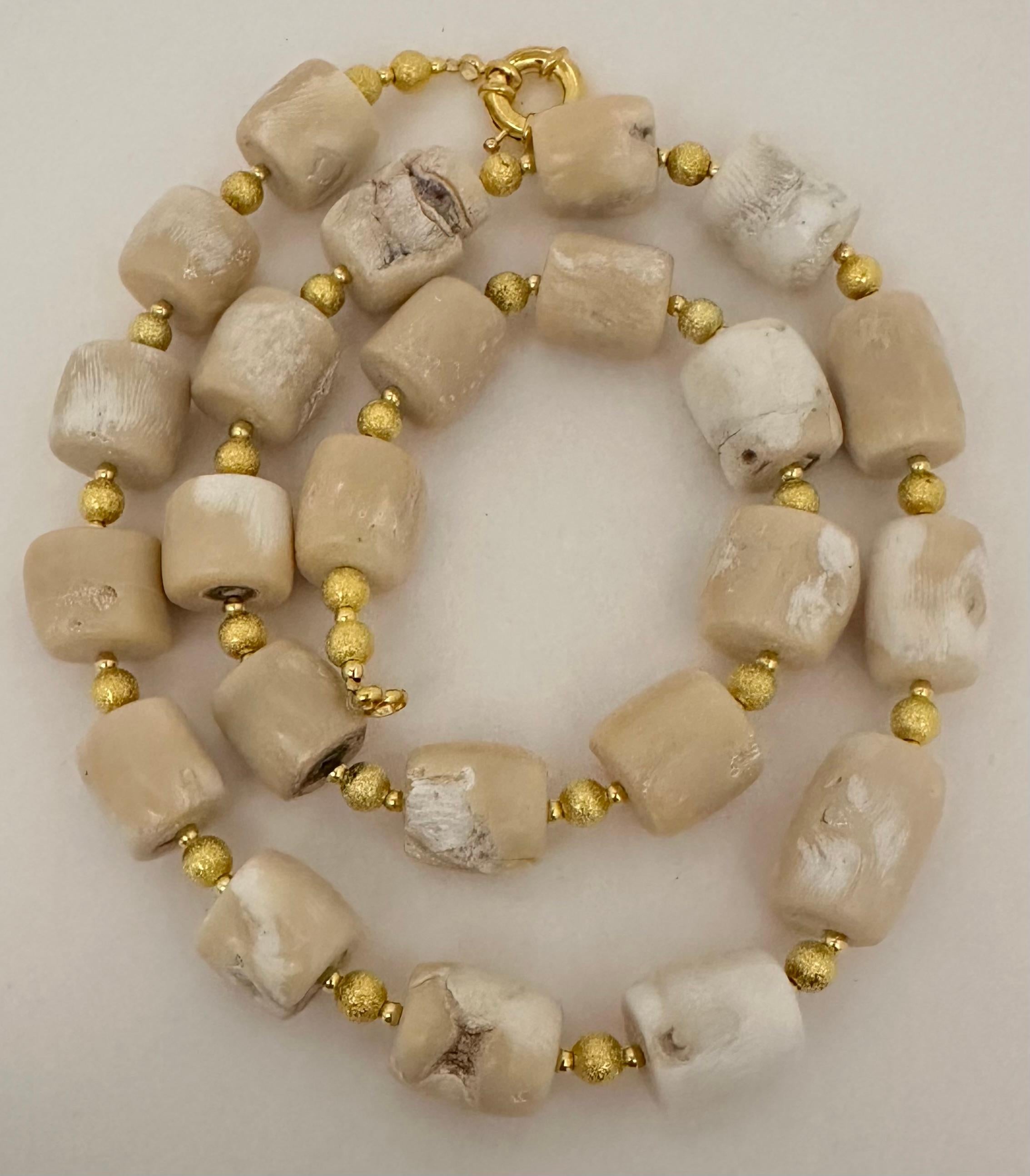 Handmade Gold Plate Beads and White Barrel Shape Coral Beaded 28