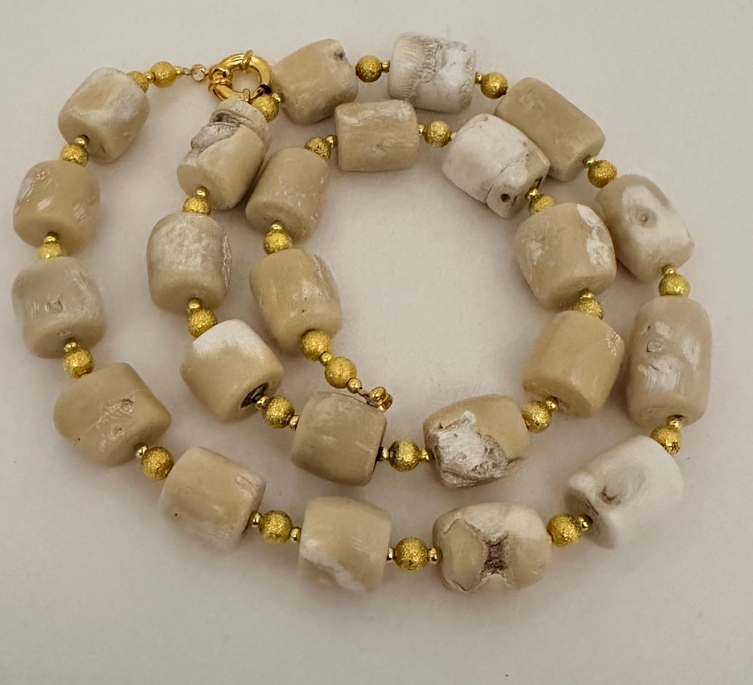 Artisan Handmade Gold Plated Beads and White Barrel Shape Coral Beaded 28