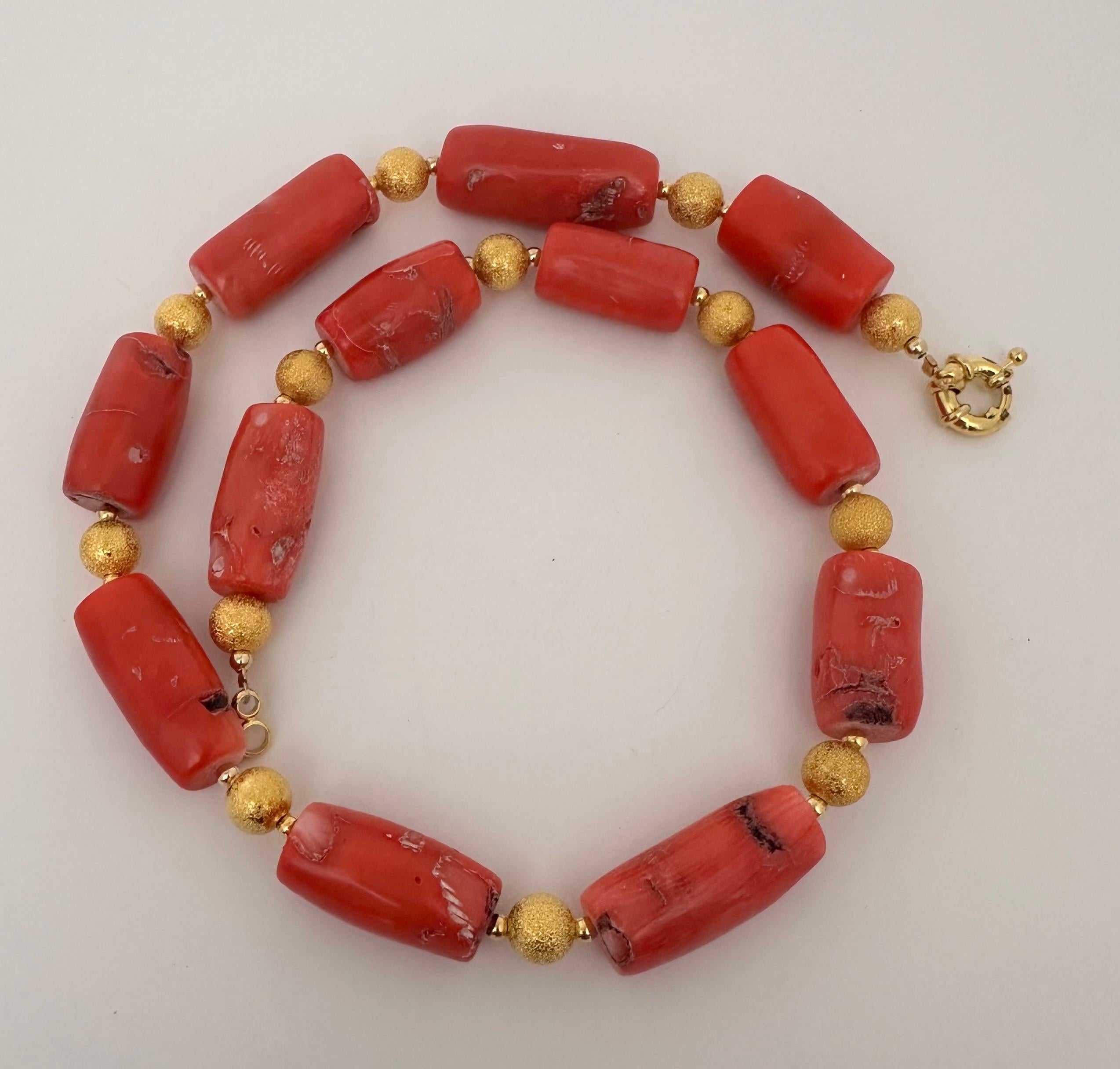 Handmade Gold Plated Beads & Salmon Barrel Shape Coral Beaded 19