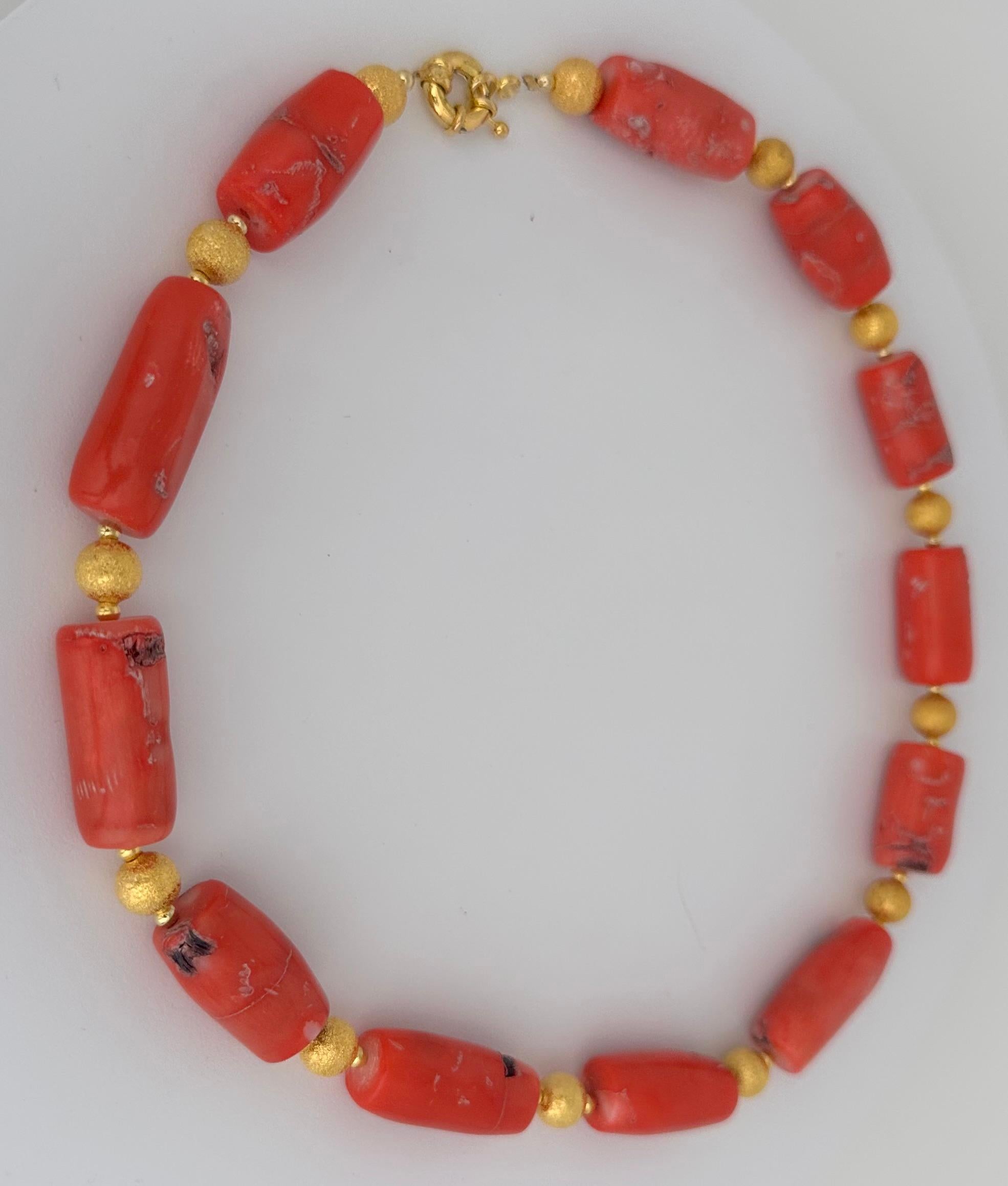 Artisan Handmade Gold Plated Beads & Salmon Barrel Shape Coral Beaded 19