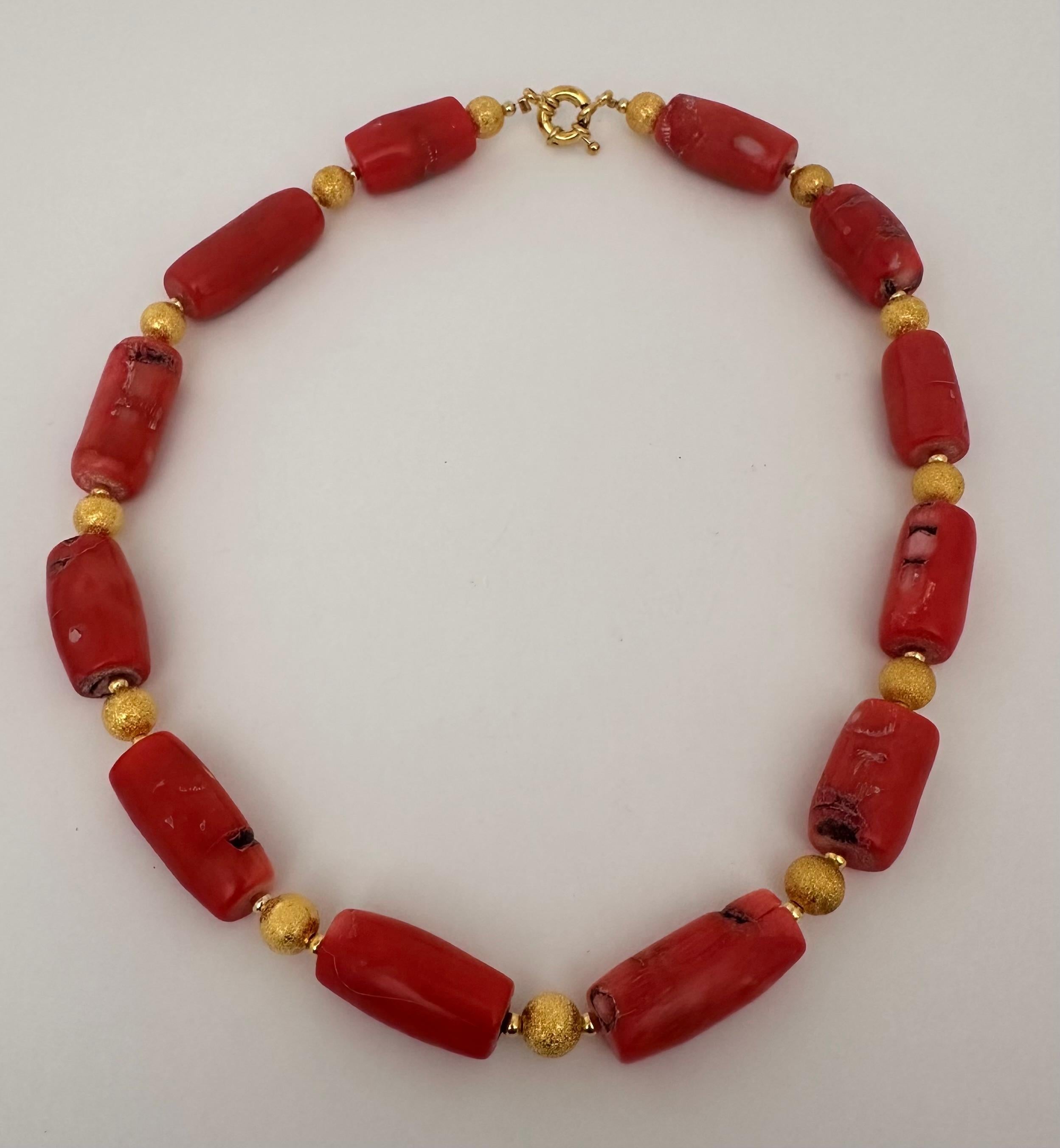 Women's Handmade Gold Plated Beads & Salmon Barrel Shape Coral Beaded 19
