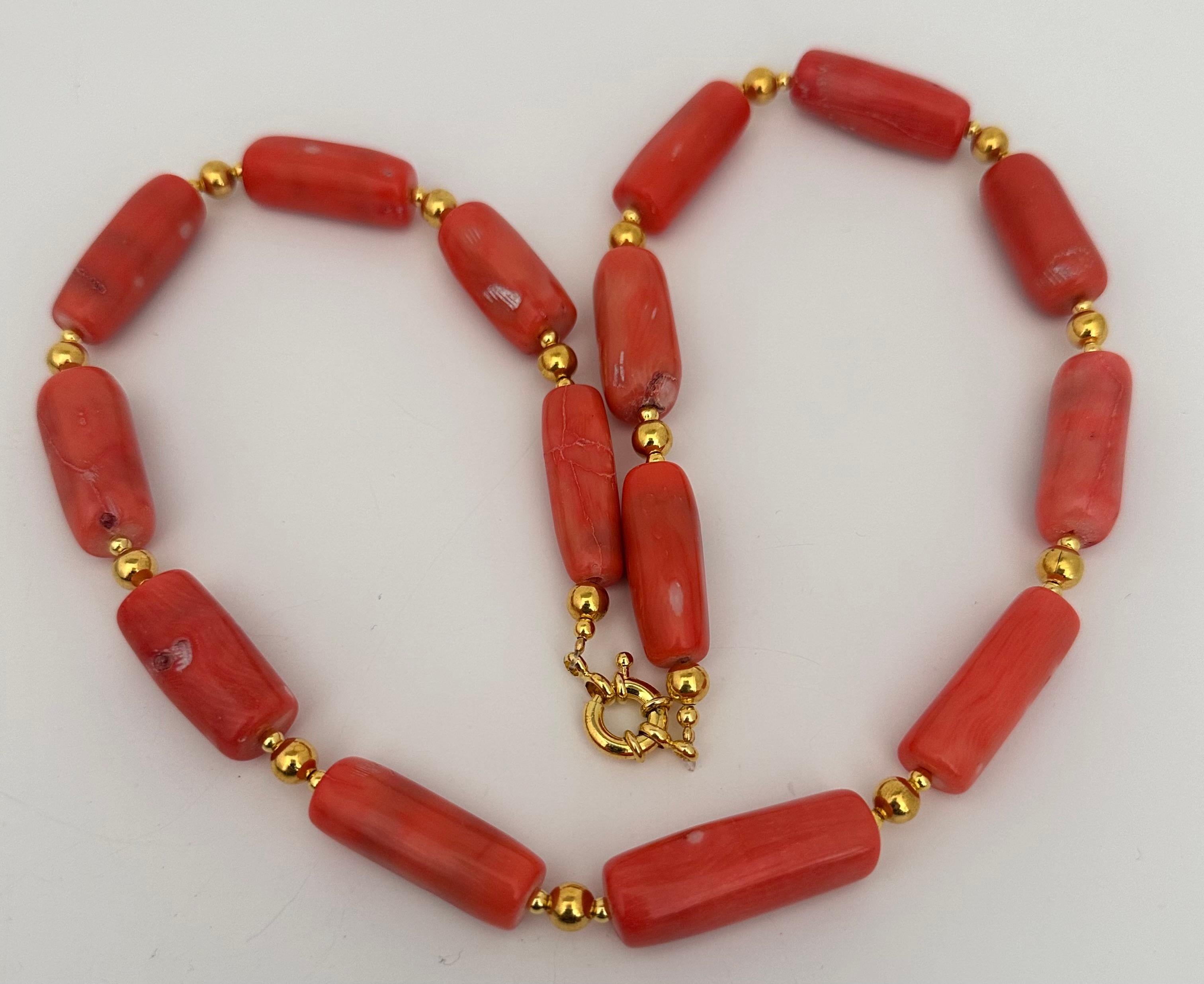 Artisan Handmade Gold Plated Beads & Salmon Barrel Shape Coral Beaded 24