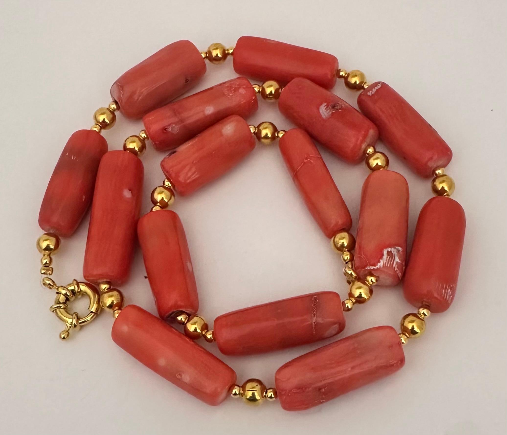 Women's Handmade Gold Plated Beads & Salmon Barrel Shape Coral Beaded 24