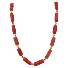 Handgefertigte vergoldete Perlen & Lachs Barrel Form Koralle Perlen 24" Halskette #C39