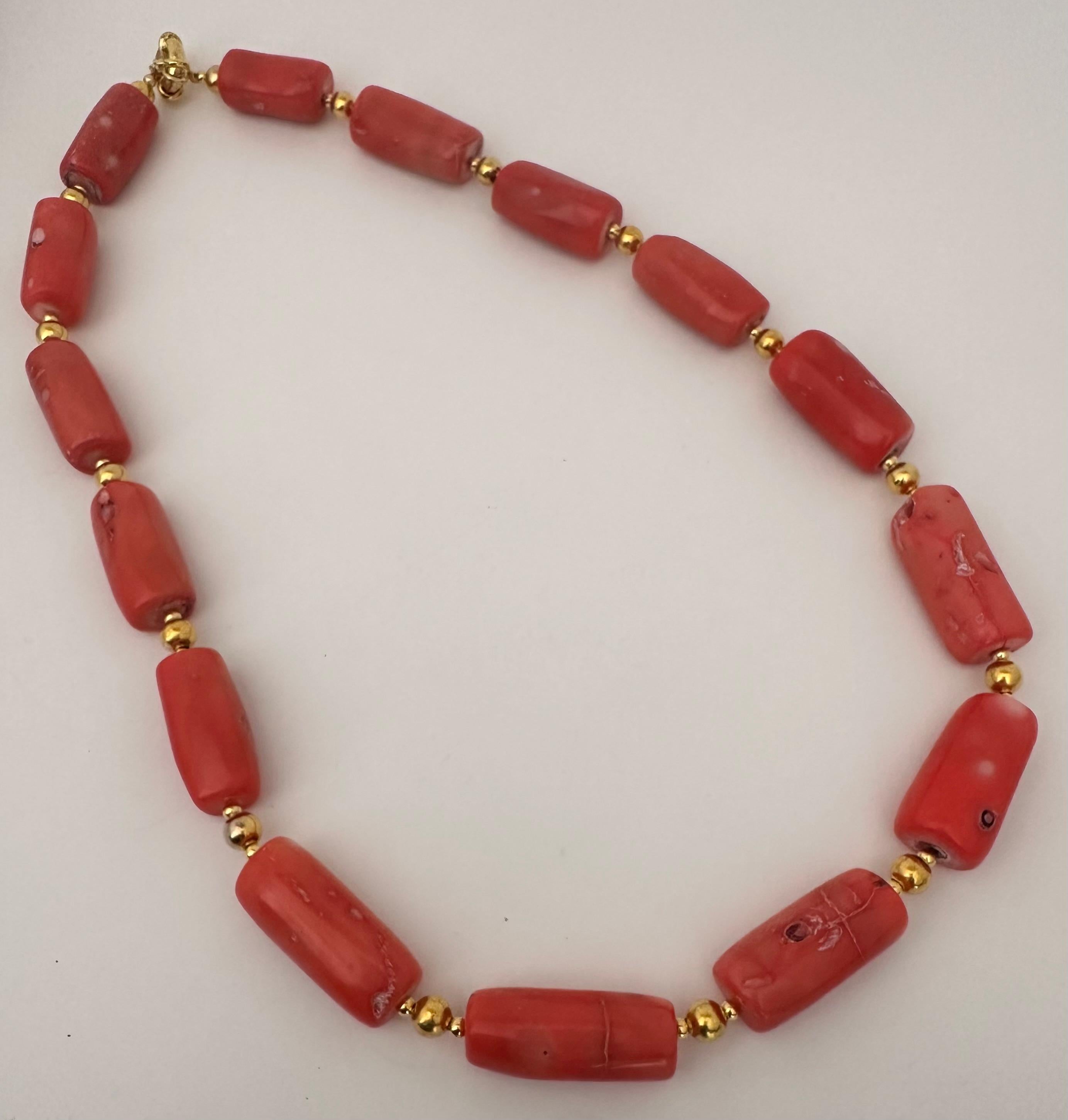 Handmade Gold Plated Beads & Salmon Barrel Shape Coral Beaded 24