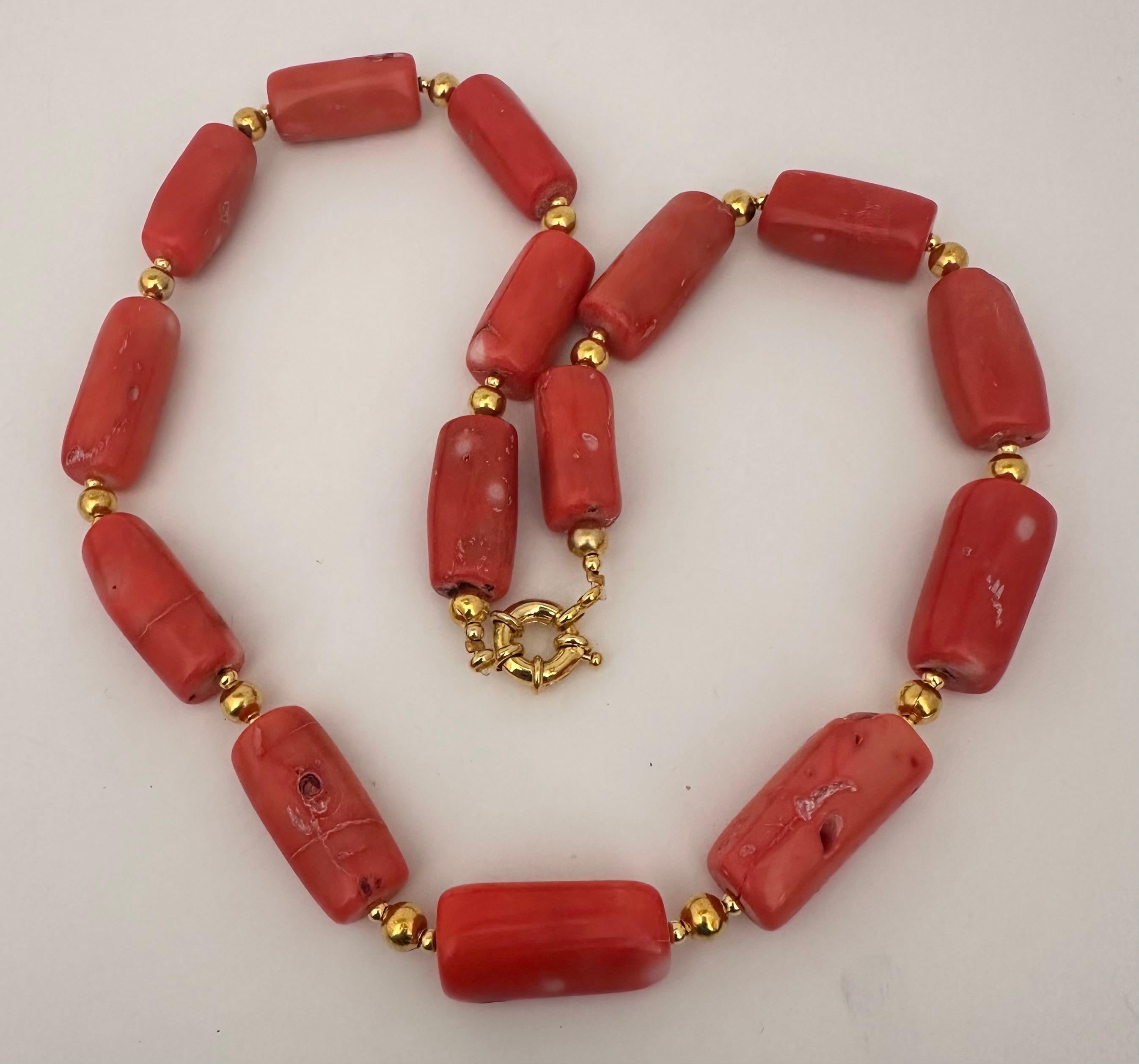Women's Handmade Gold Plated Beads & Salmon Barrel Shape Coral Beaded 24