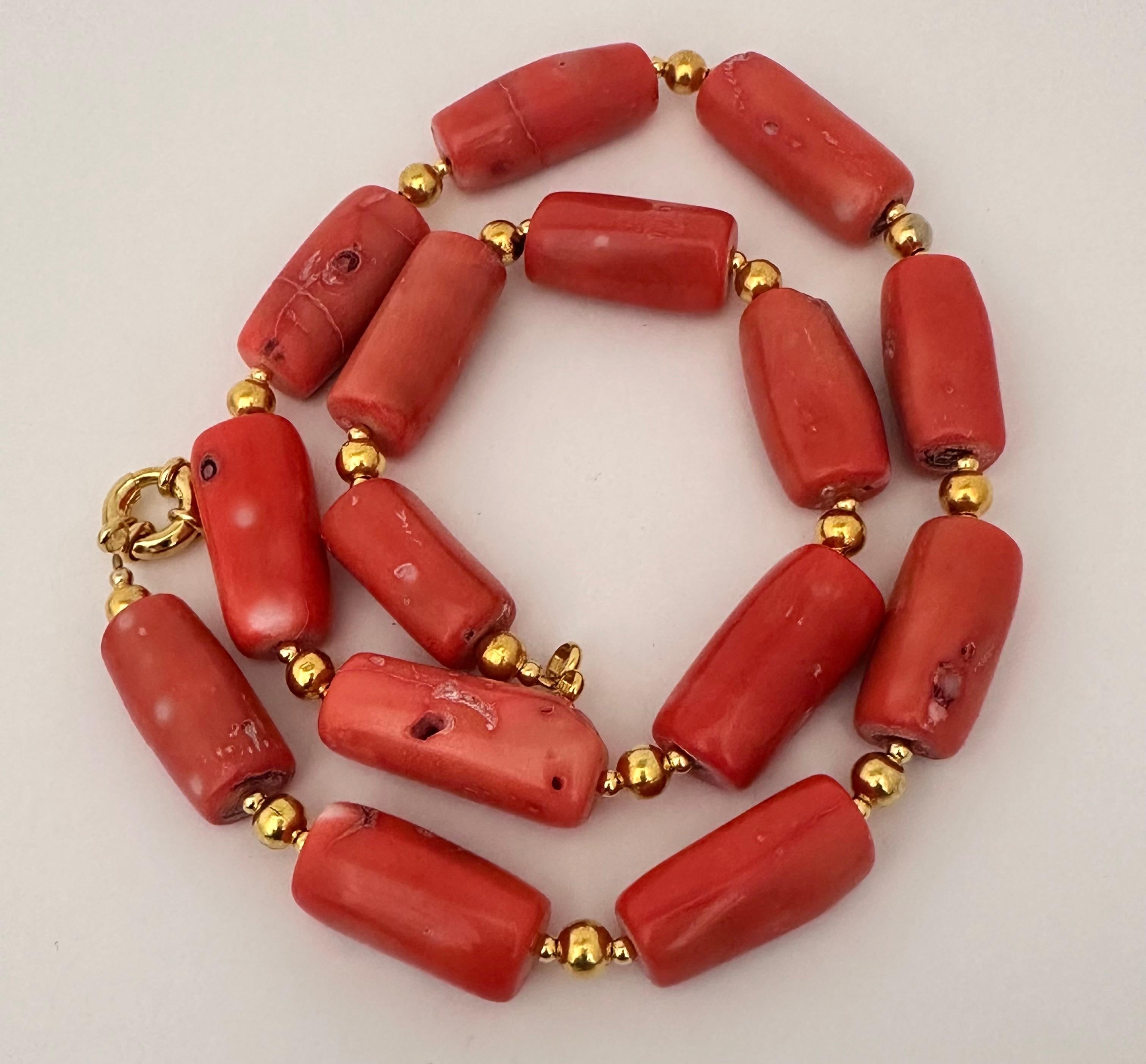 Handmade Gold Plated Beads & Salmon Barrel Shape Coral Beaded 24