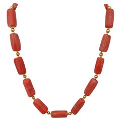 Handgefertigte vergoldete Perlen & Lachs Barrel Form Koralle Perlen 24" Halskette #C40