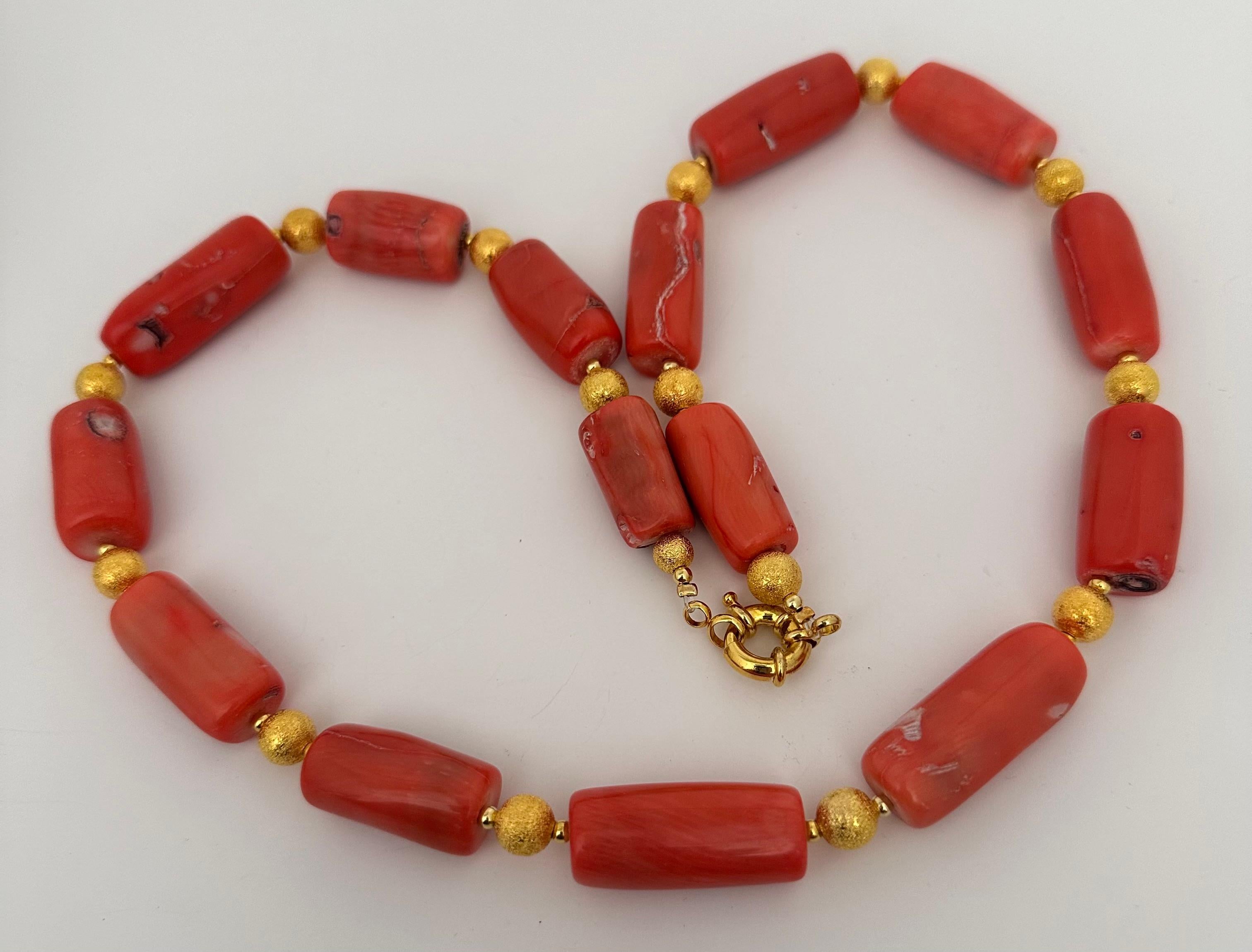 Handmade Gold Plated Beads & Salmon Barrel Shape Coral Beaded 25