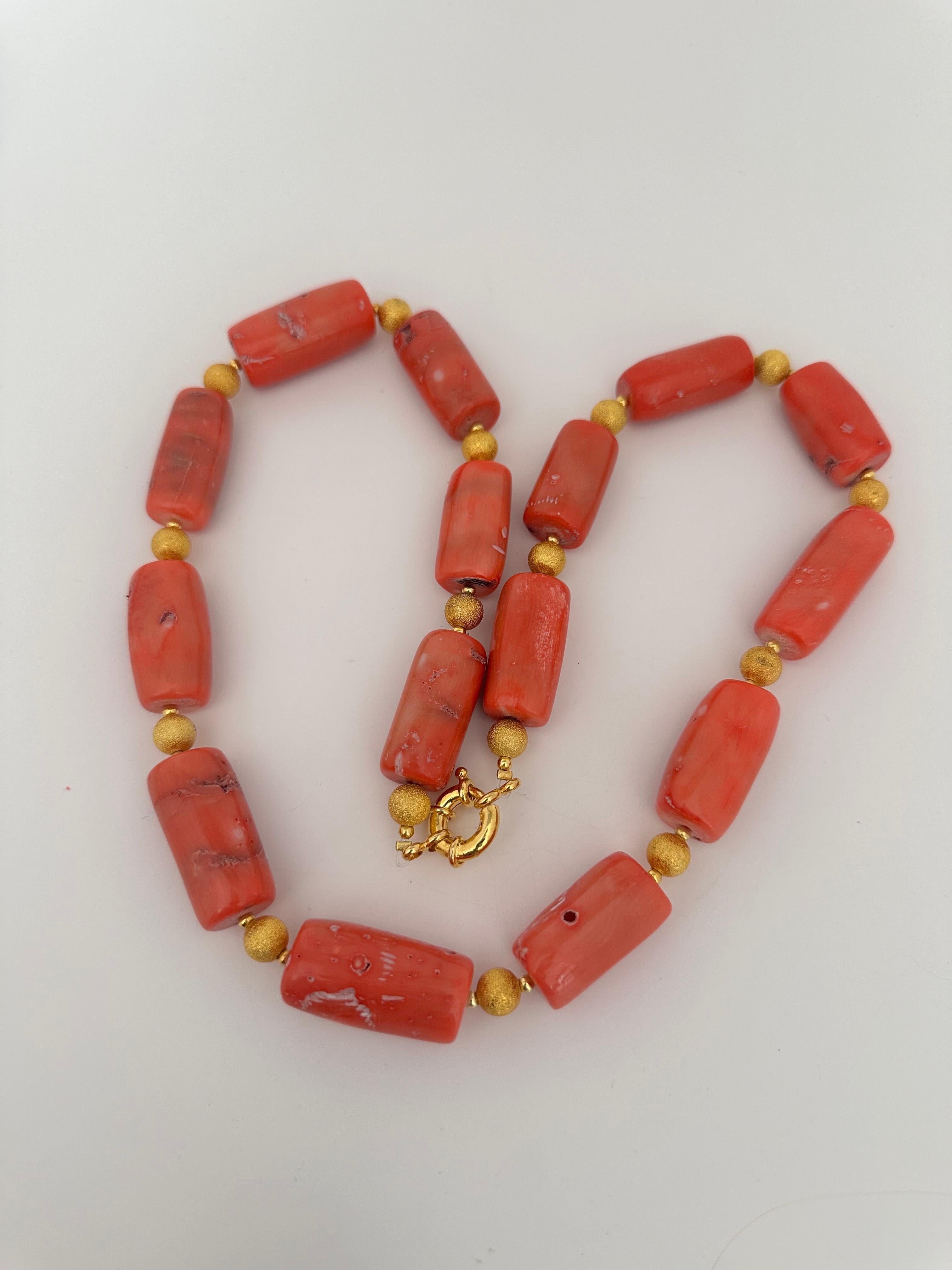 Handmade Gold Plated Beads & Salmon Barrel Shape Coral Beaded 26