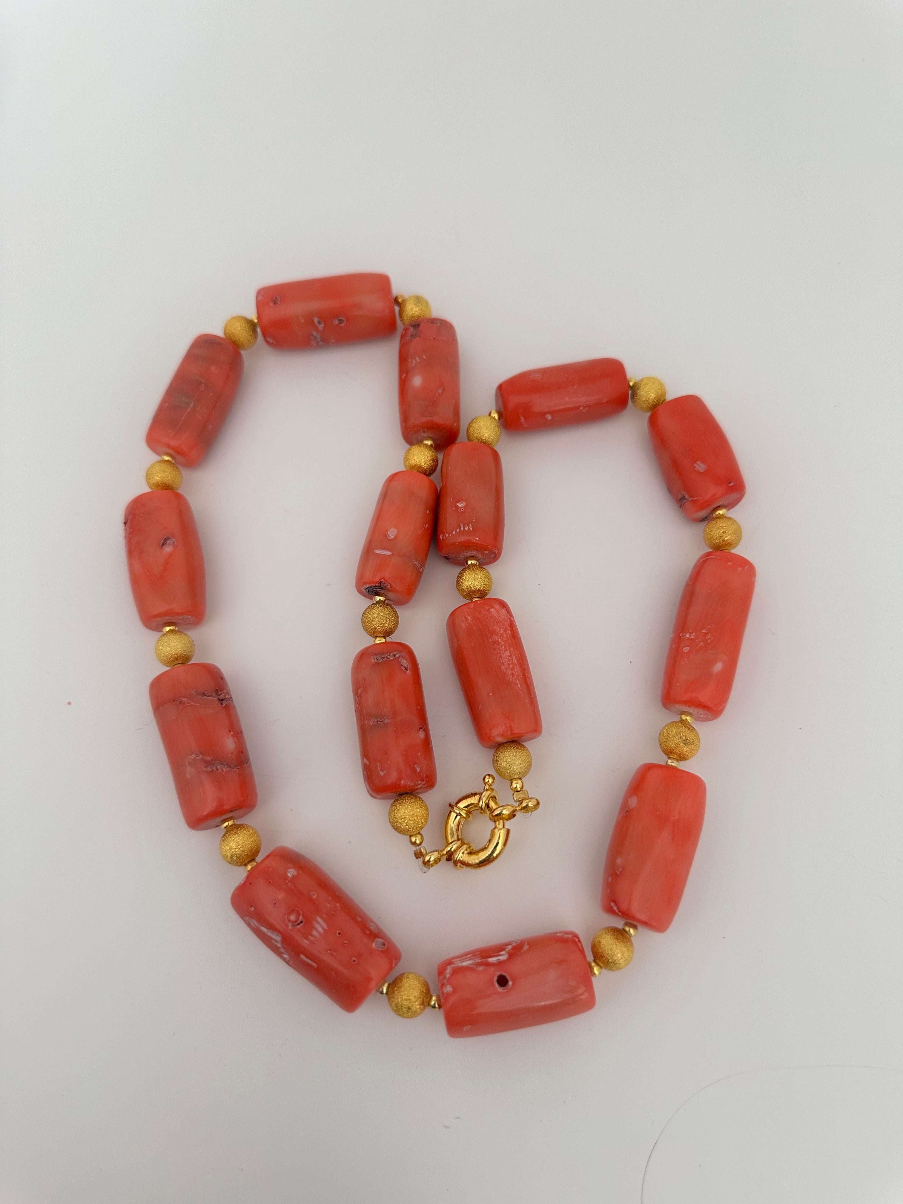 Women's Handmade Gold Plated Beads & Salmon Barrel Shape Coral Beaded 26