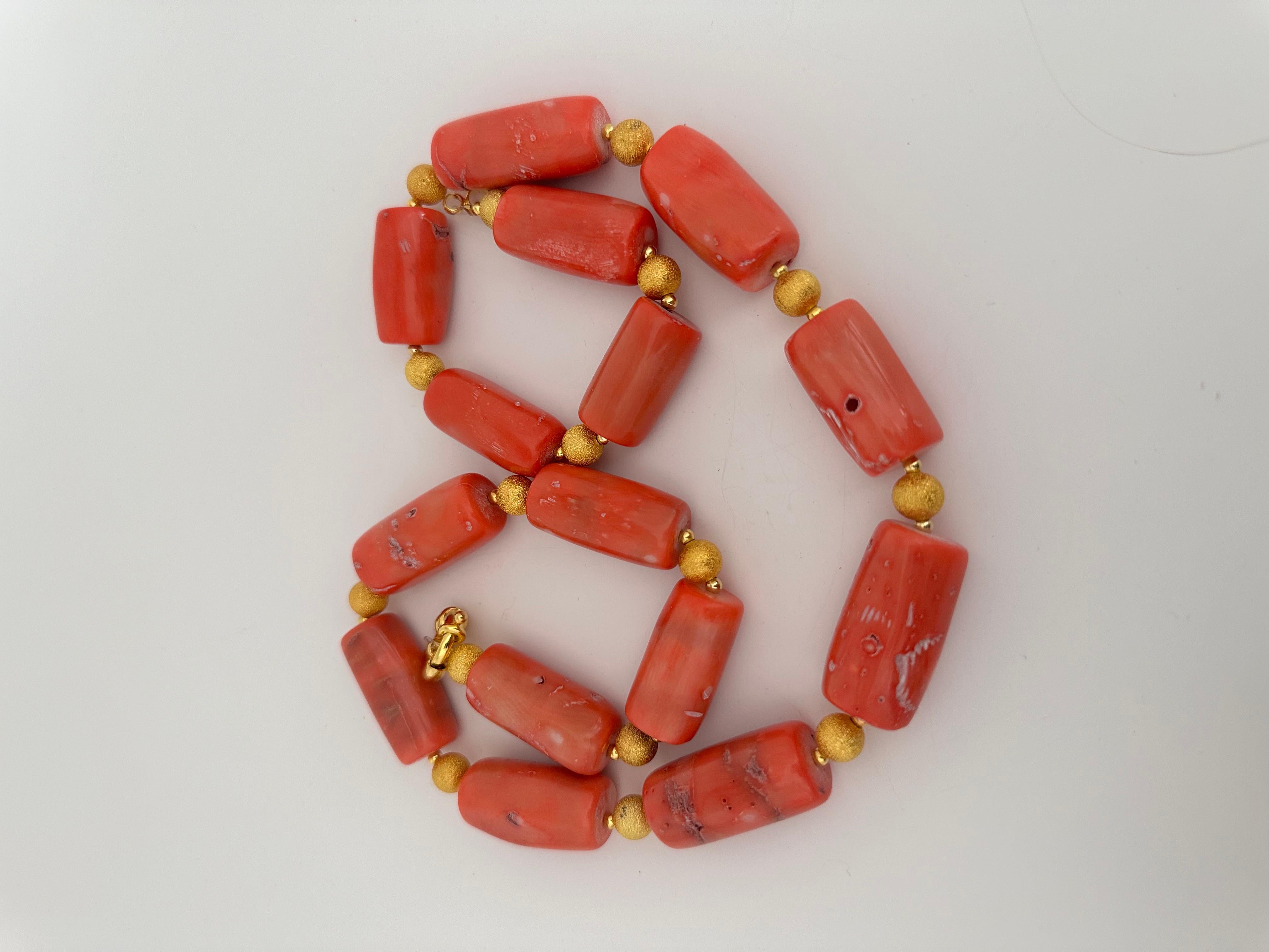 Handmade Gold Plated Beads & Salmon Barrel Shape Coral Beaded 26