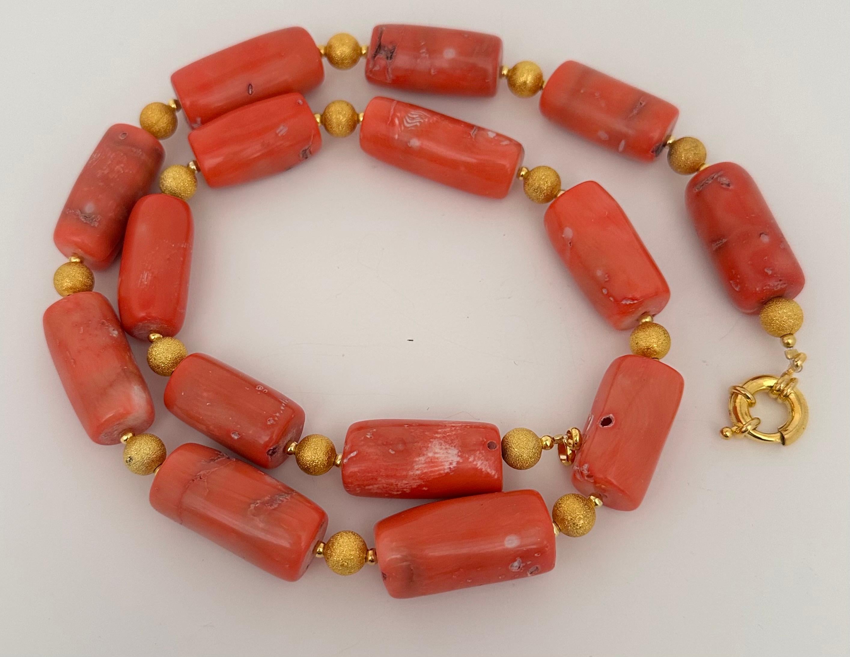 Artisan Handmade Gold Plated Beads & Salmon Barrel Shape Coral Beaded 27