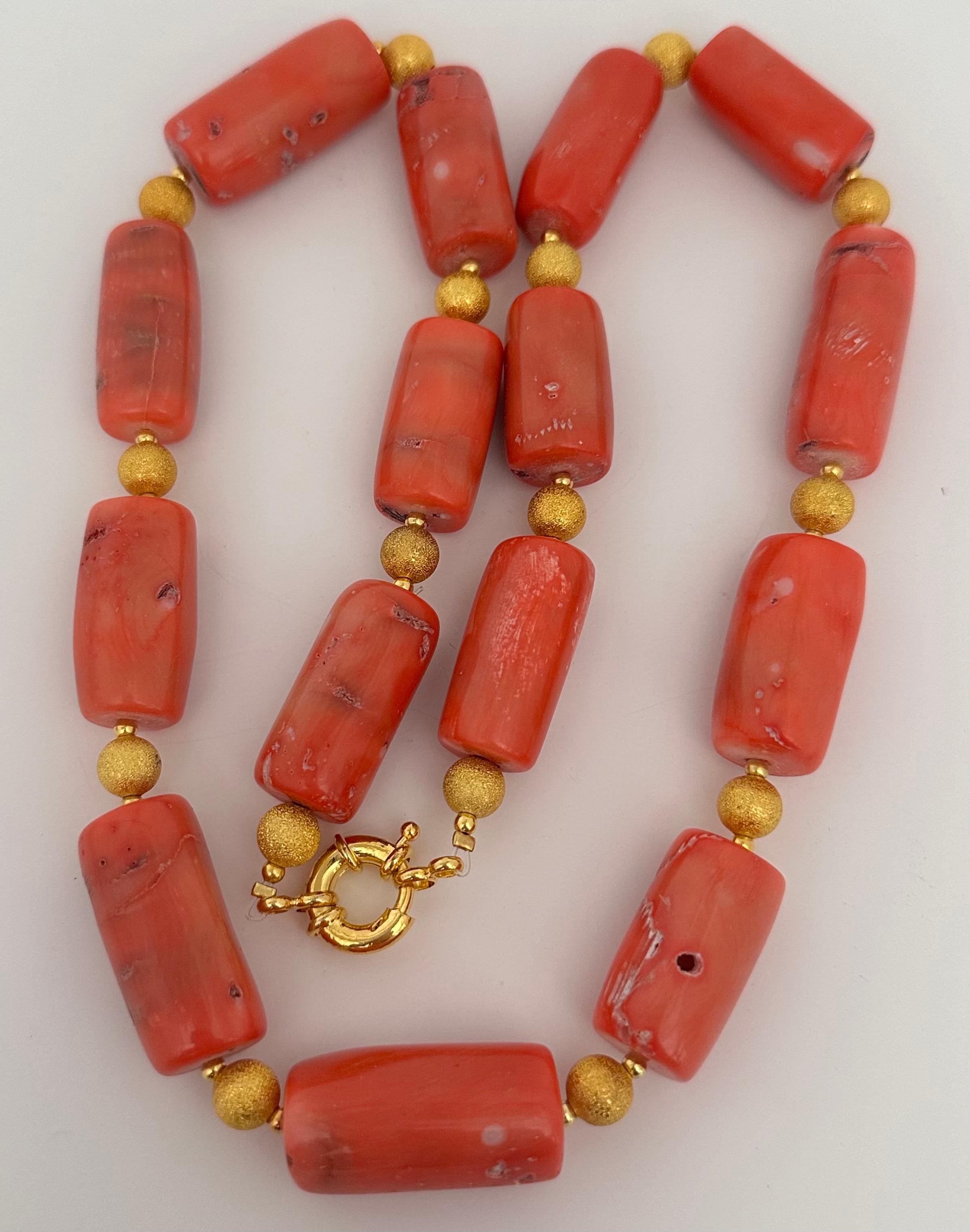 Artisan Handmade Gold Plated Beads & Salmon Barrel Shape Coral Beaded 27