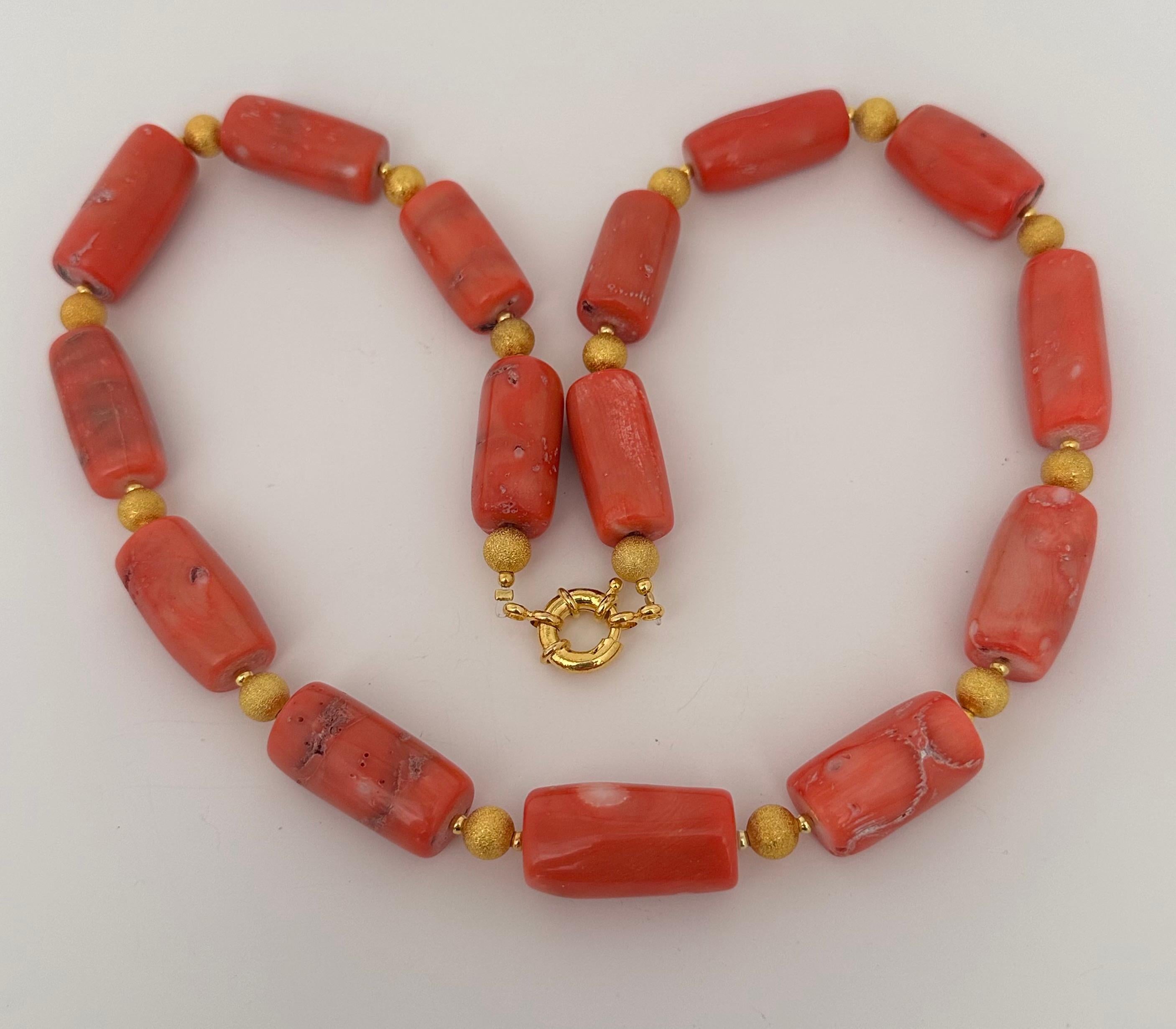 Women's Handmade Gold Plated Beads & Salmon Barrel Shape Coral Beaded 27