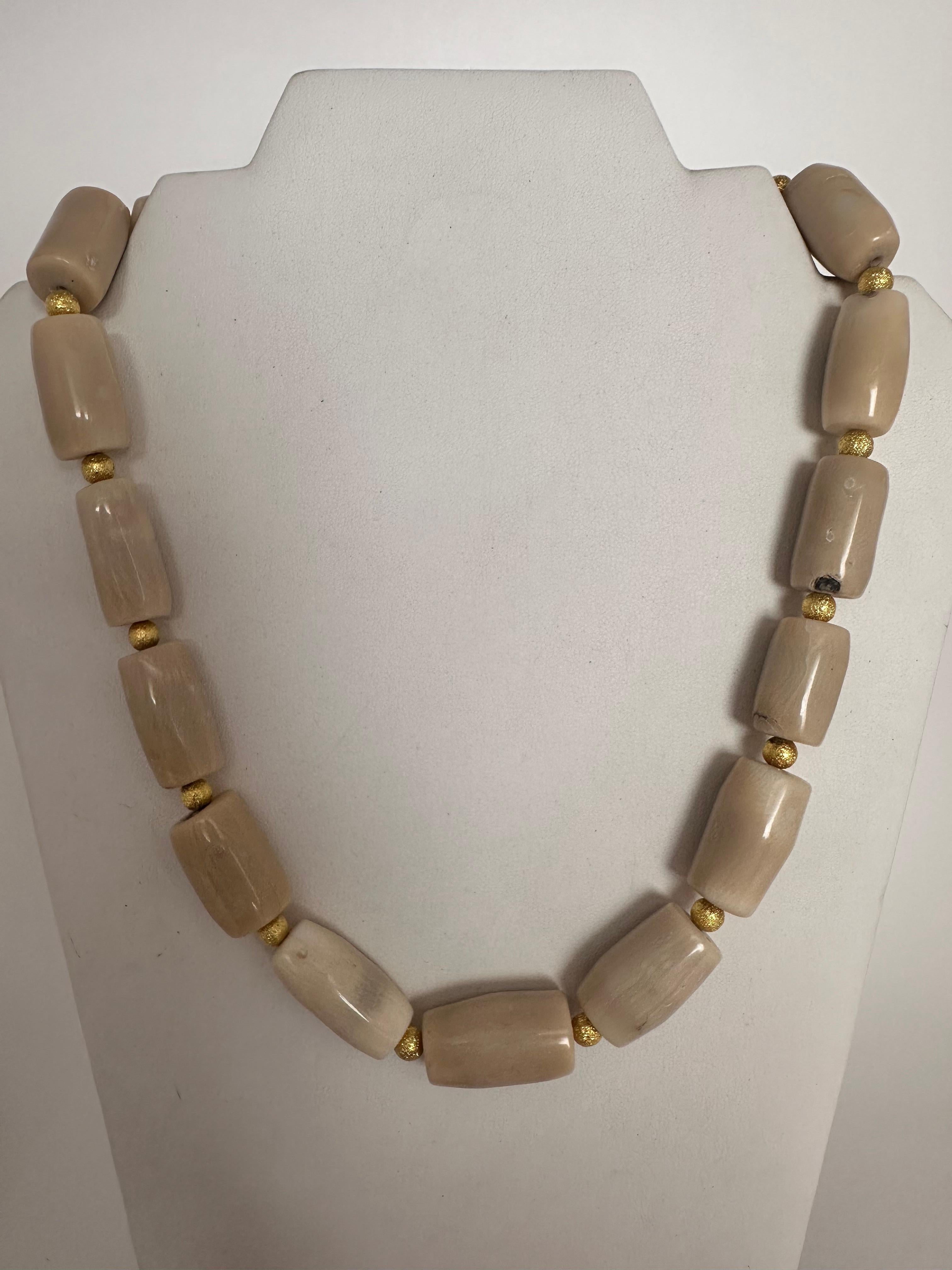 Artisan Handmade Gold Plated Beads & White Barrel Shape Coral Beaded 21.5
