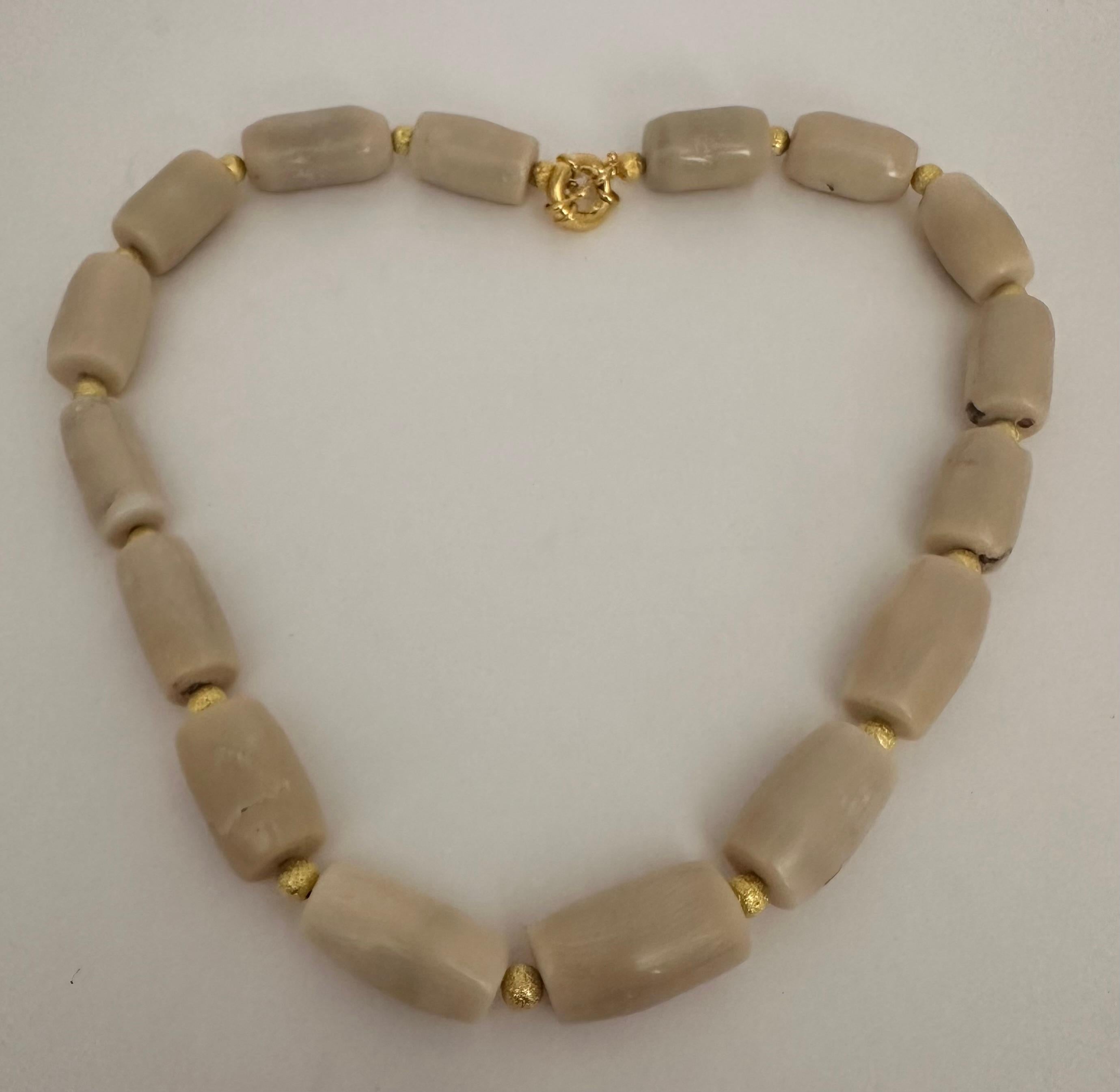 Handmade Gold Plated Beads & White Barrel Shape Coral Beaded 21.5