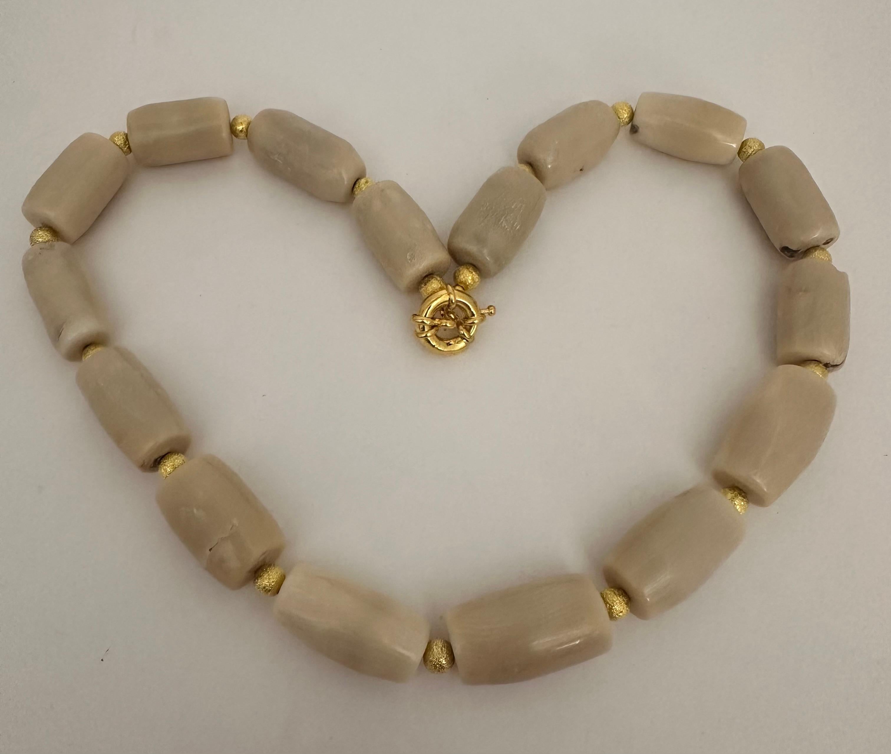 Women's Handmade Gold Plated Beads & White Barrel Shape Coral Beaded 21.5