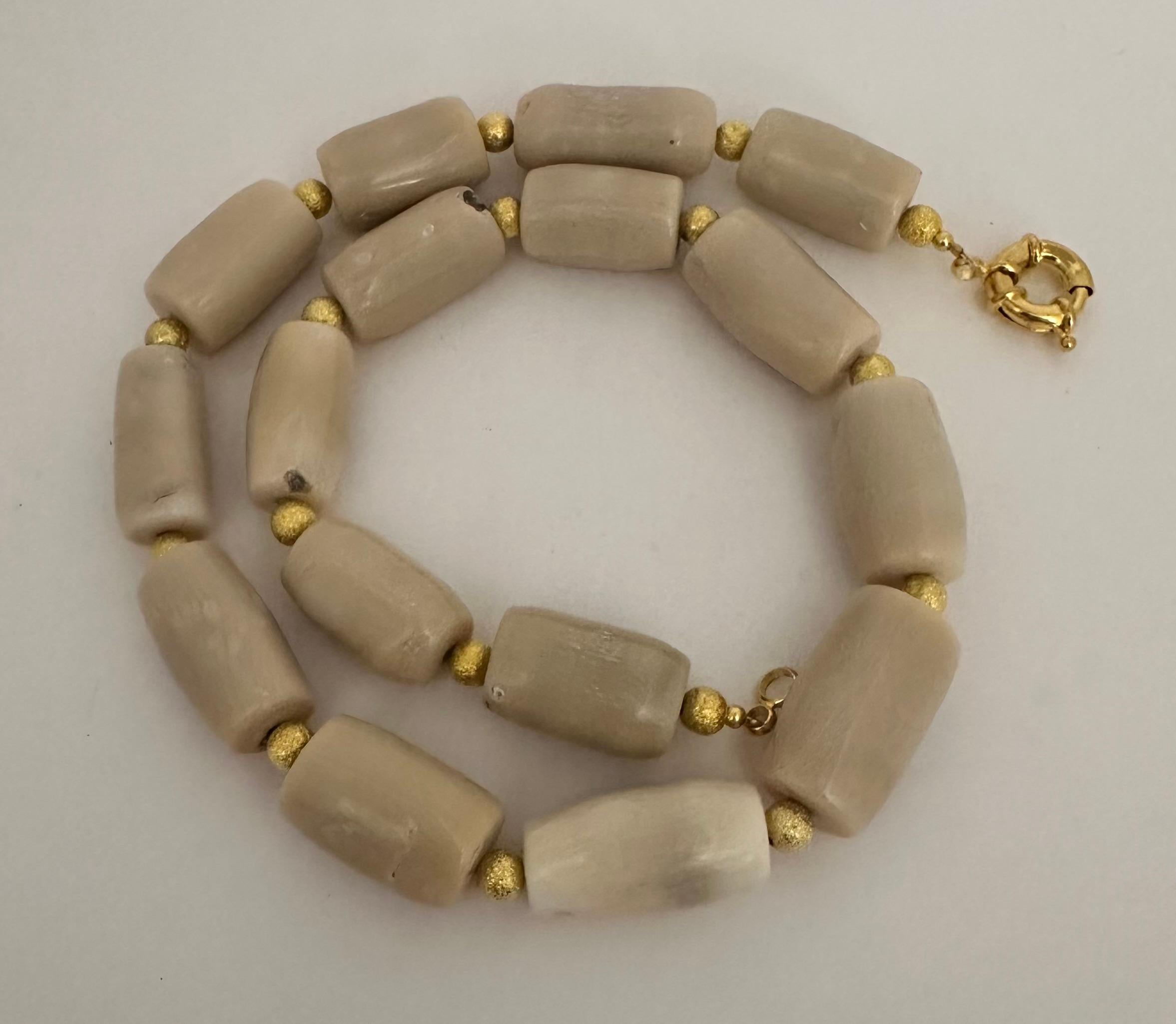 Handmade Gold Plated Beads & White Barrel Shape Coral Beaded 21.5