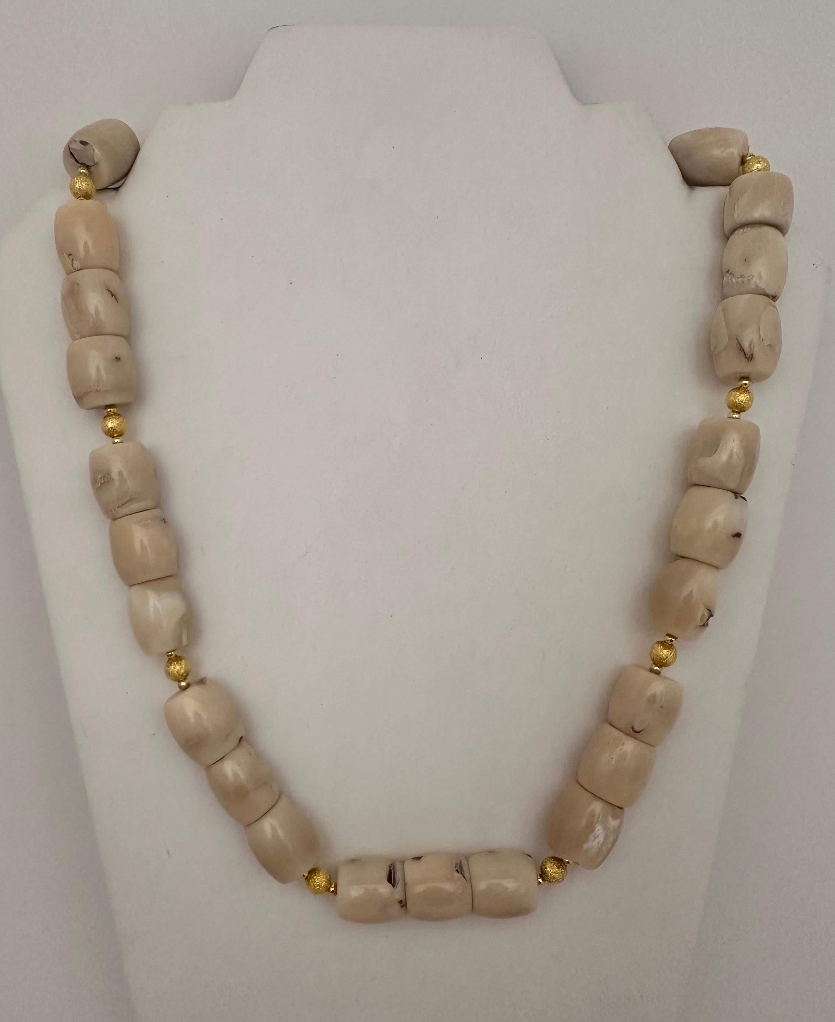 Handmade Gold Plated Beads & White Barrel Shape Coral Beaded 23.5