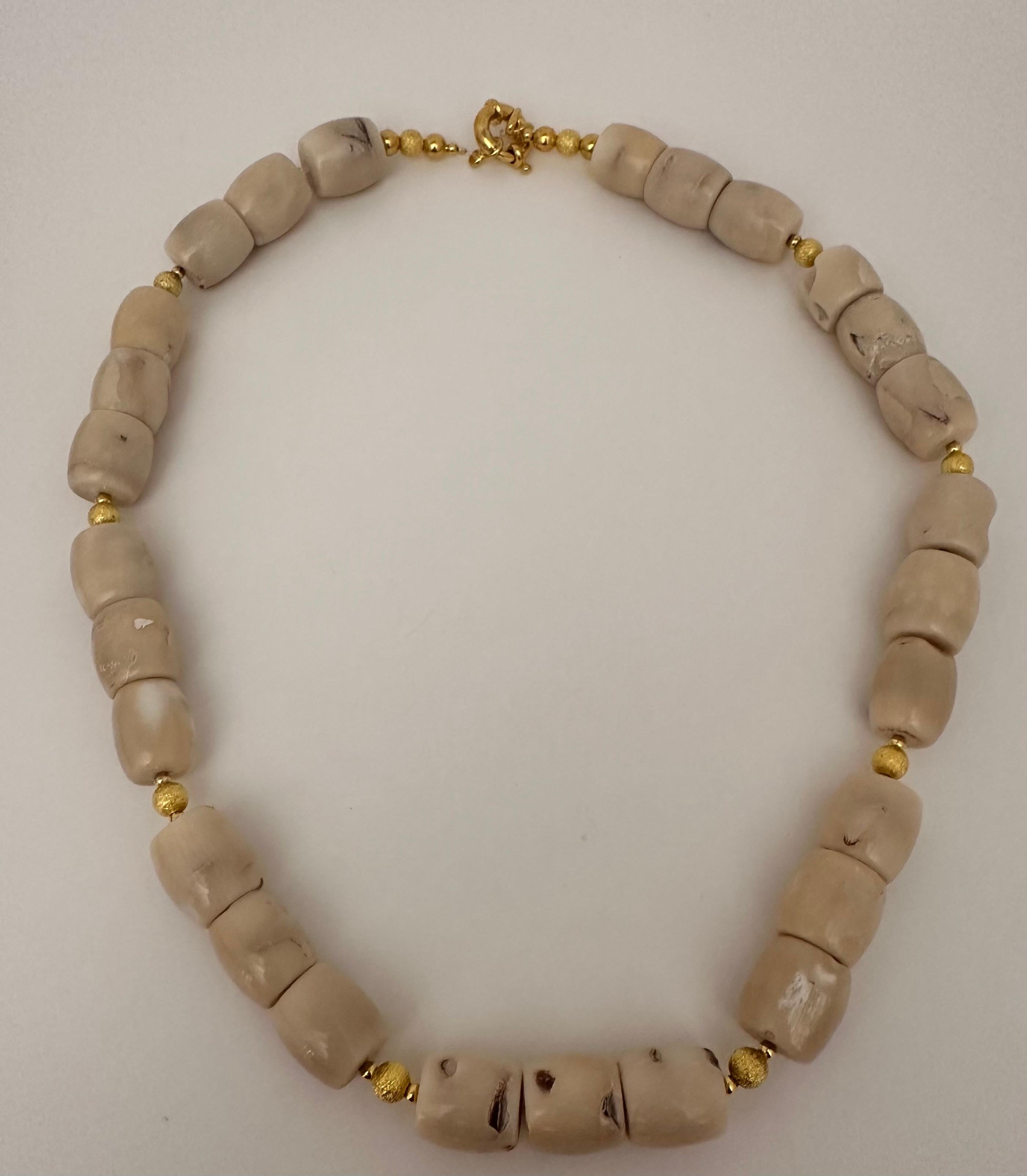 Artisan Handmade Gold Plated Beads & White Barrel Shape Coral Beaded 23.5