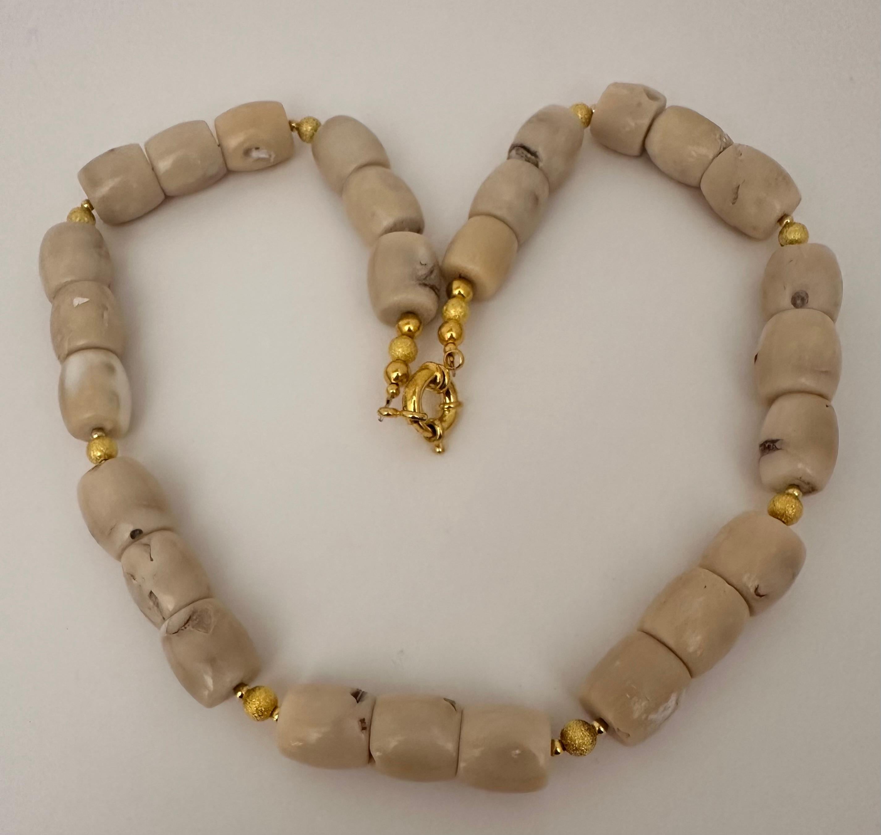 Handmade Gold Plated Beads & White Barrel Shape Coral Beaded 23.5