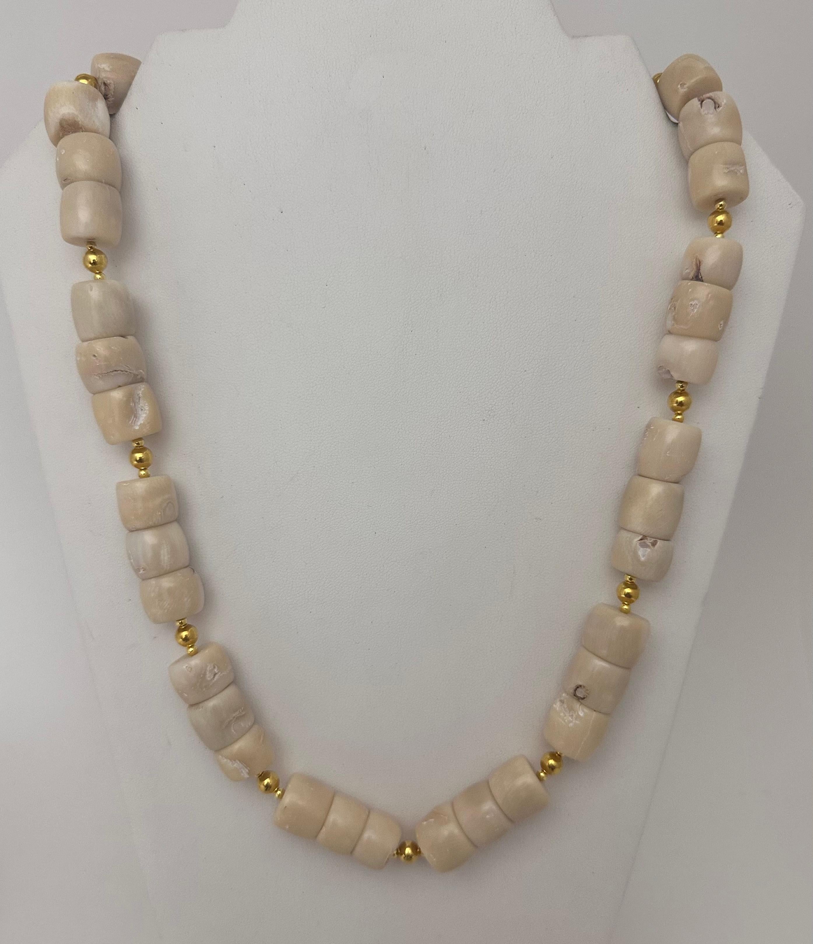 Handmade Gold Plated Beads & White Barrel Shape Coral Beaded 24