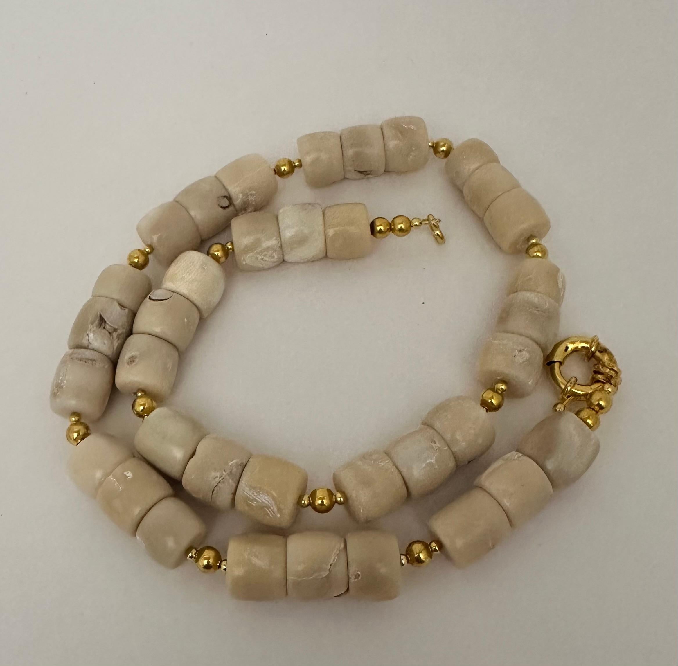 Artisan Handmade Gold Plated Beads & White Barrel Shape Coral Beaded 24
