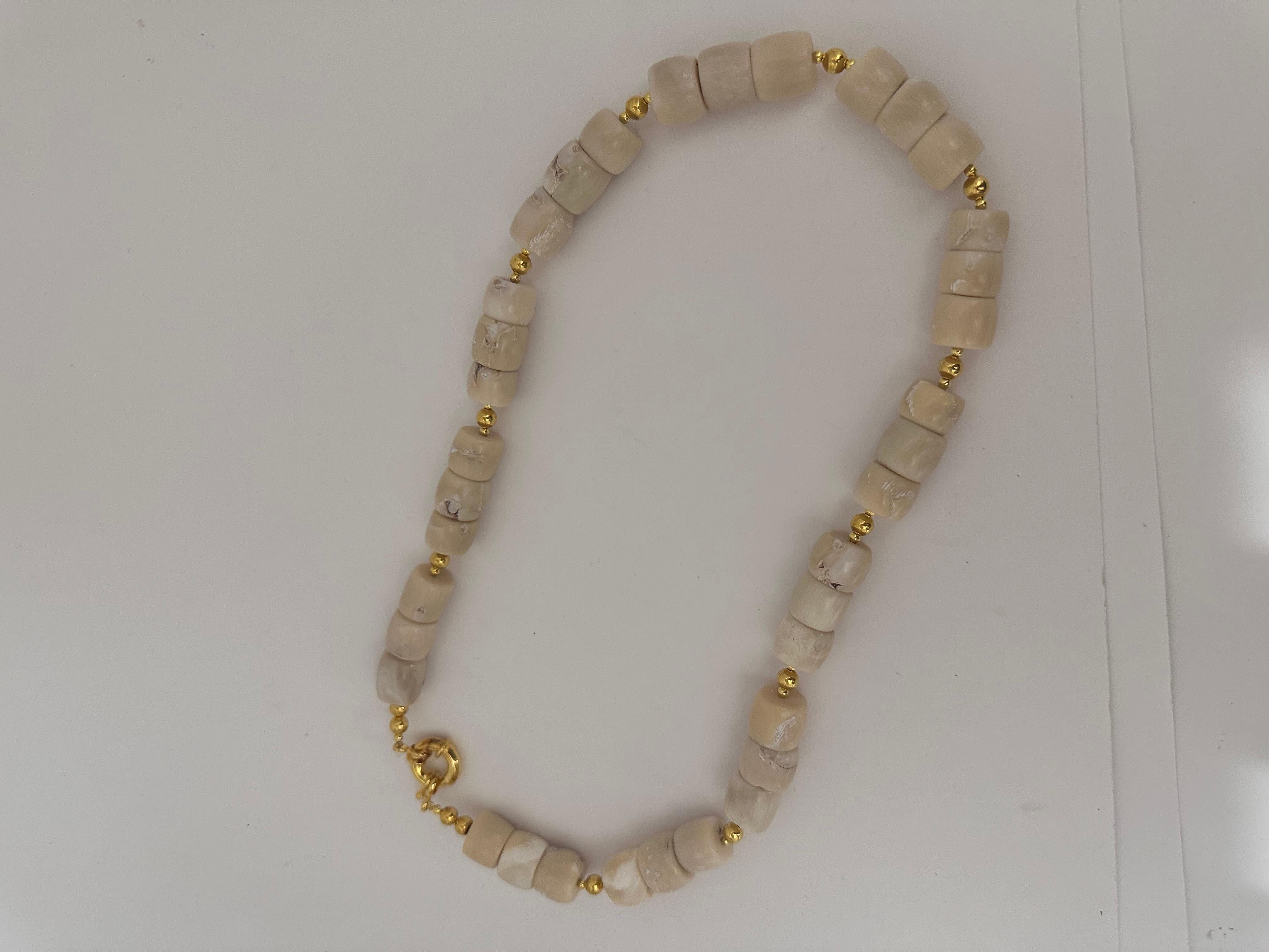Women's Handmade Gold Plated Beads & White Barrel Shape Coral Beaded 24