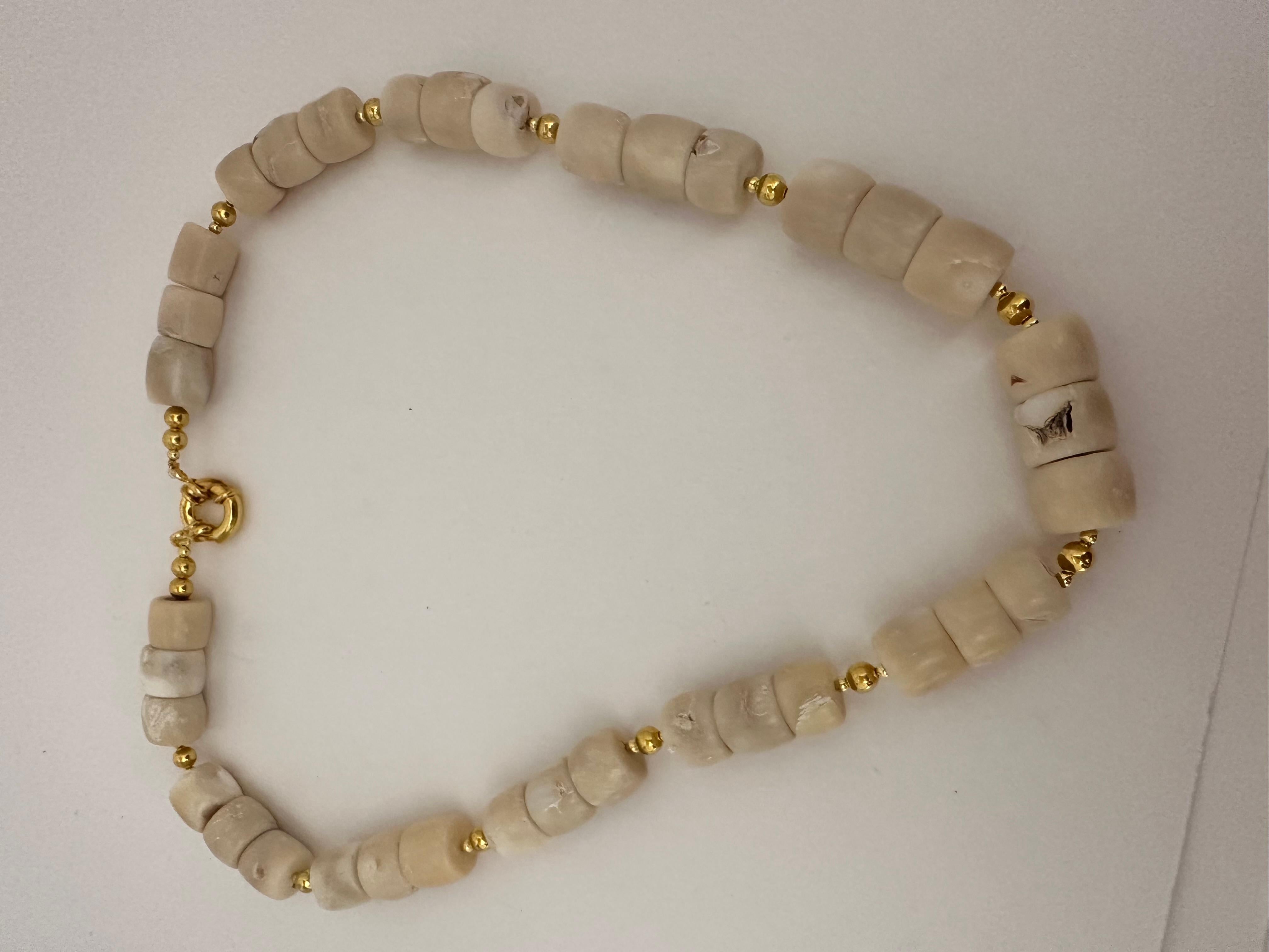 Handmade Gold Plated Beads & White Barrel Shape Coral Beaded 24