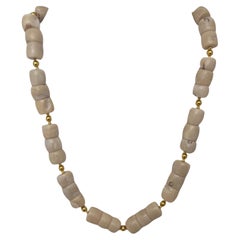 Handmade Gold Plated Beads & White Barrel Shape Coral Beaded 24" Necklace #C28