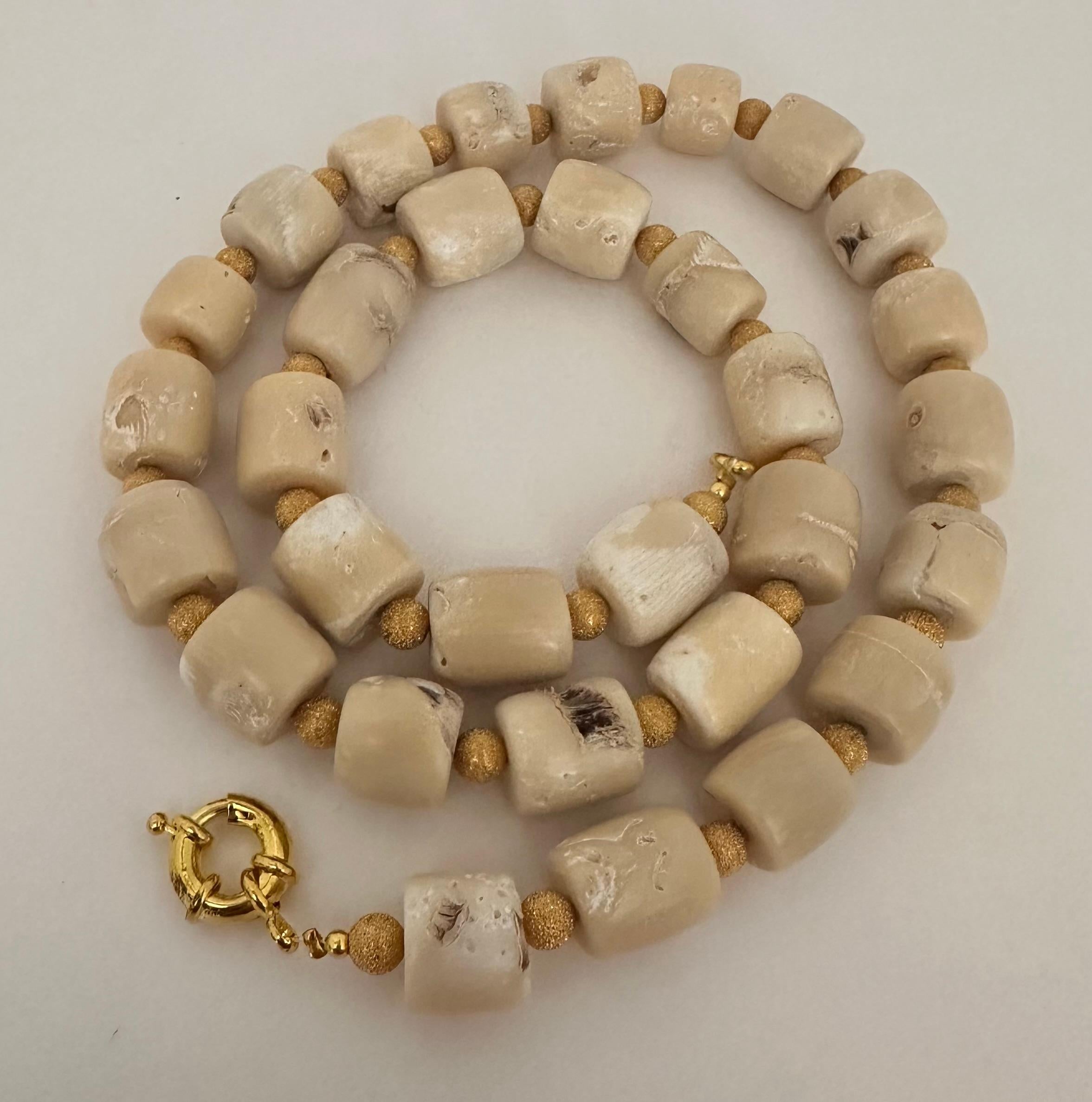 Artisan Handmade Gold Plated Beads & White Barrel Shape Coral Beaded 25