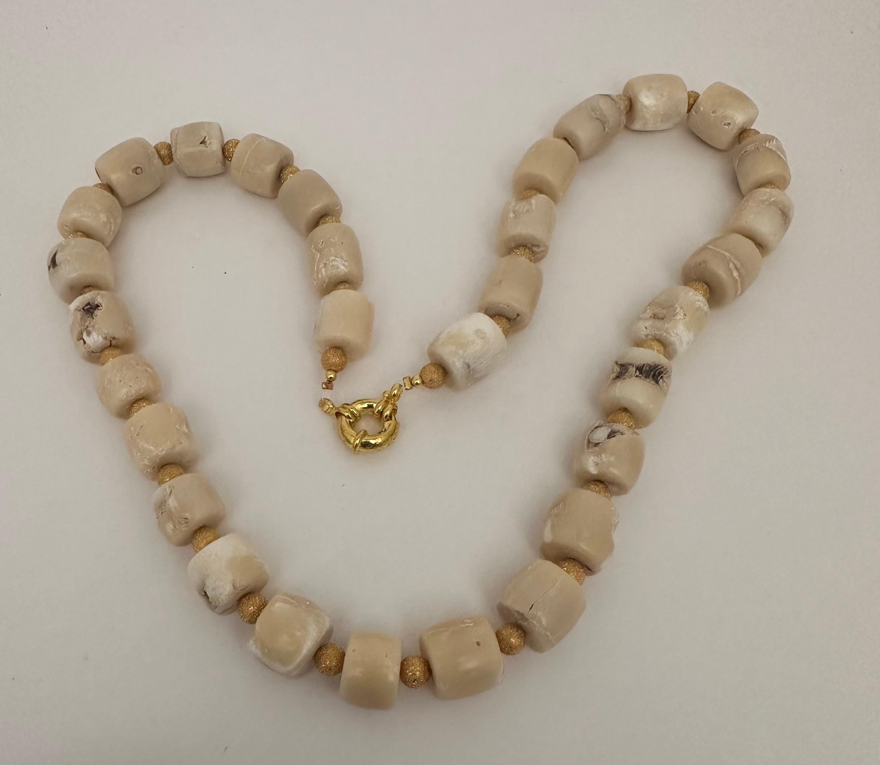 Handmade Gold Plated Beads & White Barrel Shape Coral Beaded 25