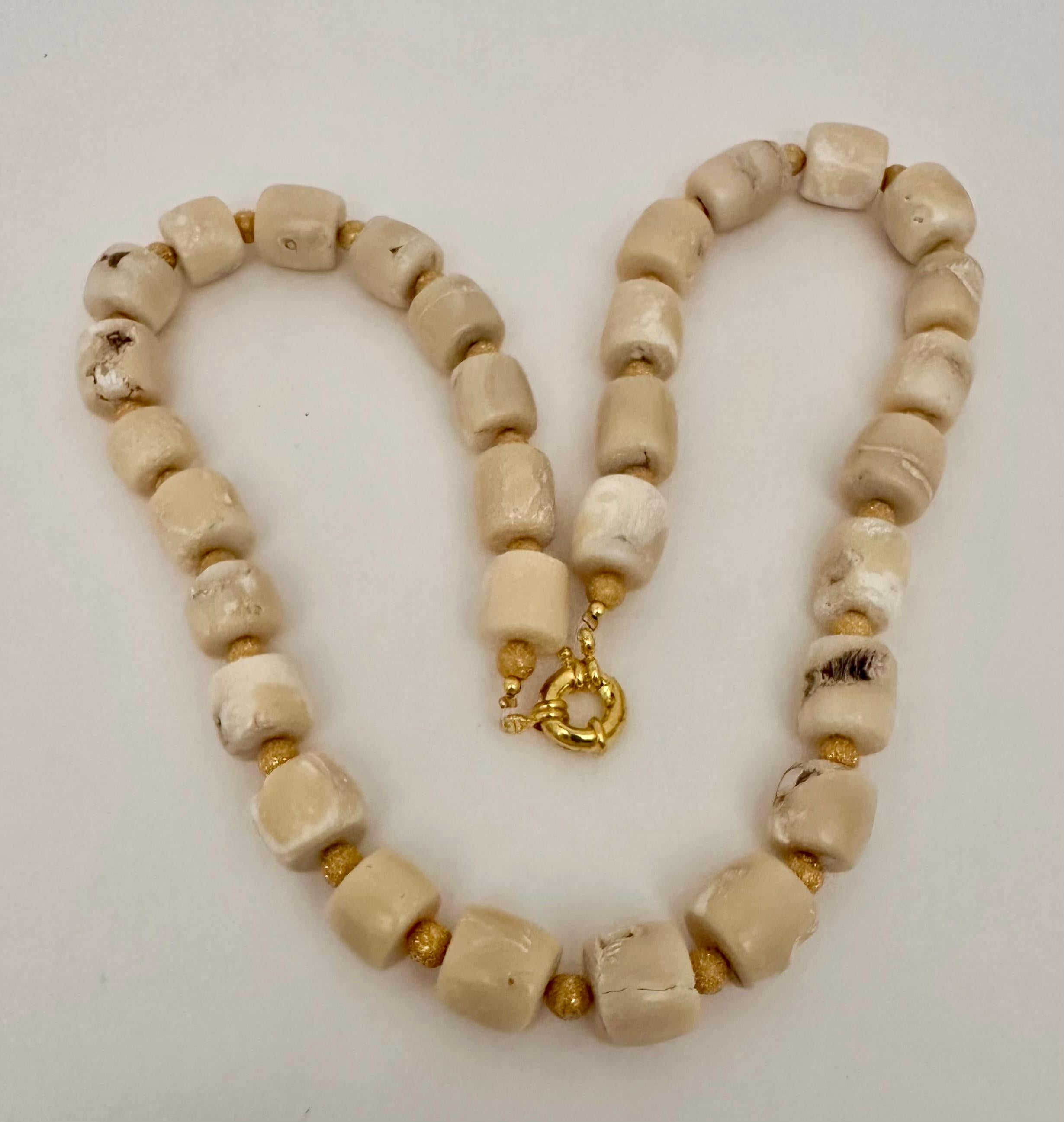 Women's Handmade Gold Plated Beads & White Barrel Shape Coral Beaded 25
