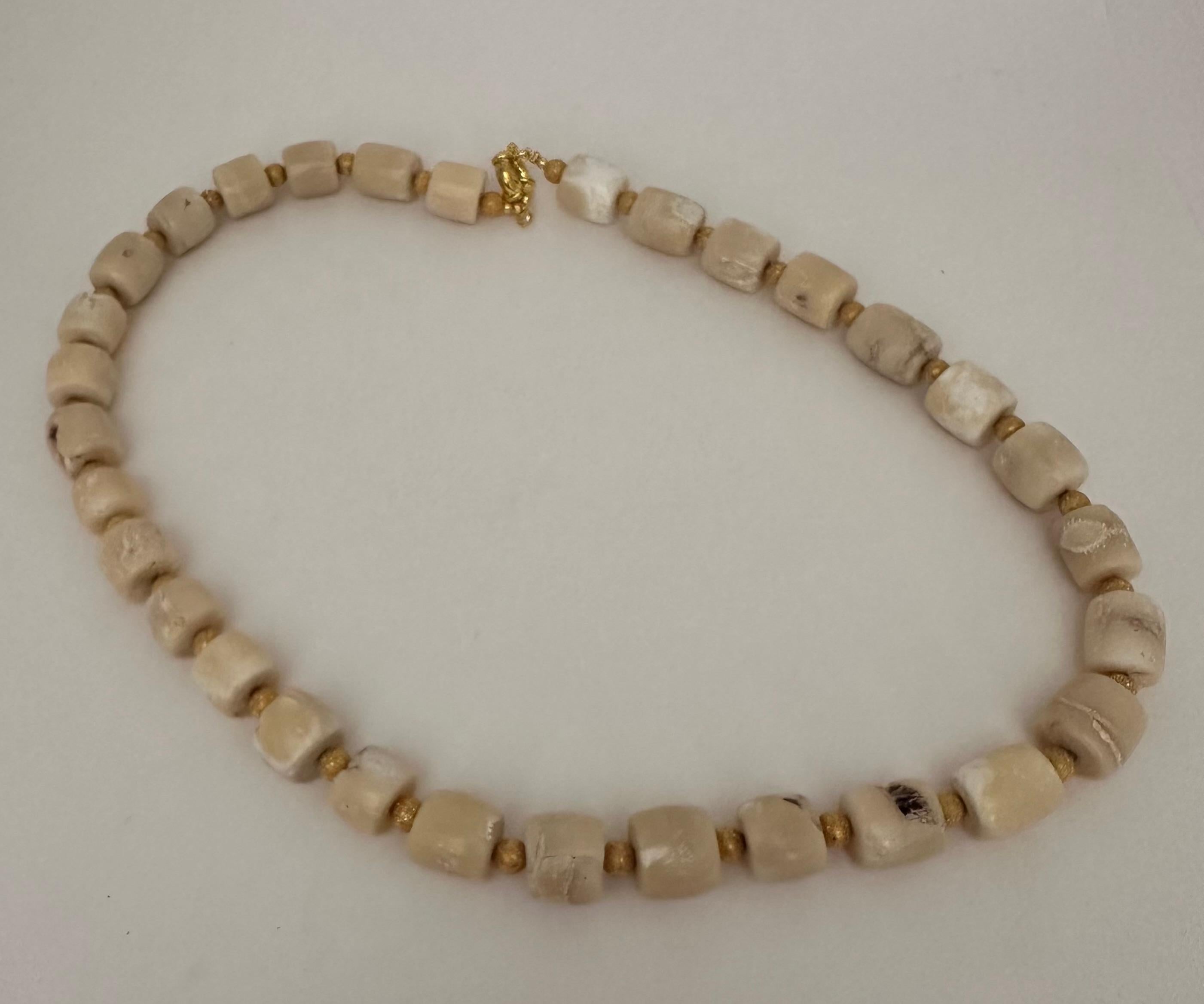 Handmade Gold Plated Beads & White Barrel Shape Coral Beaded 25