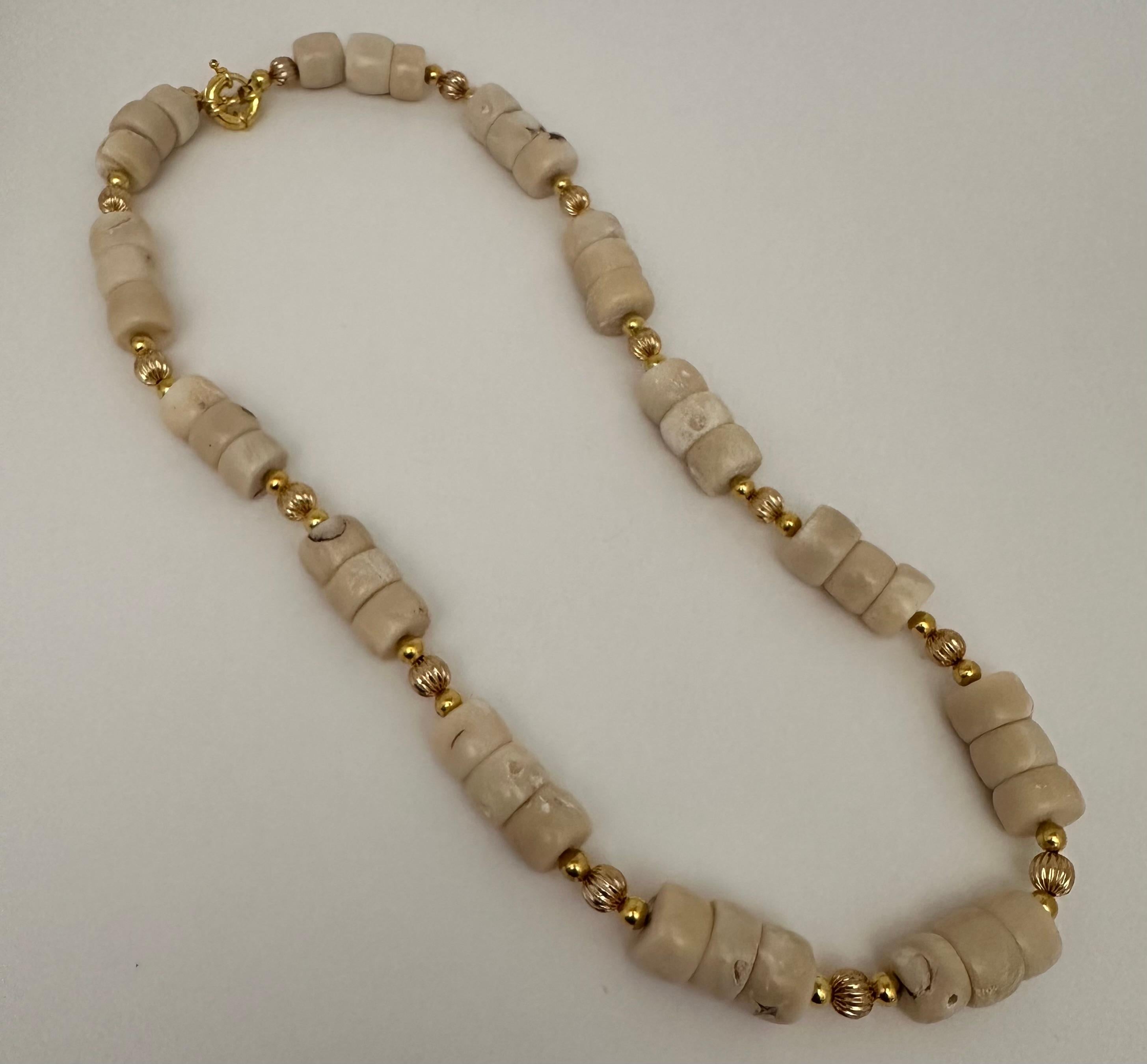 Artisan Handmade Gold Plated Beads & White Barrel Shape Coral Beaded 26