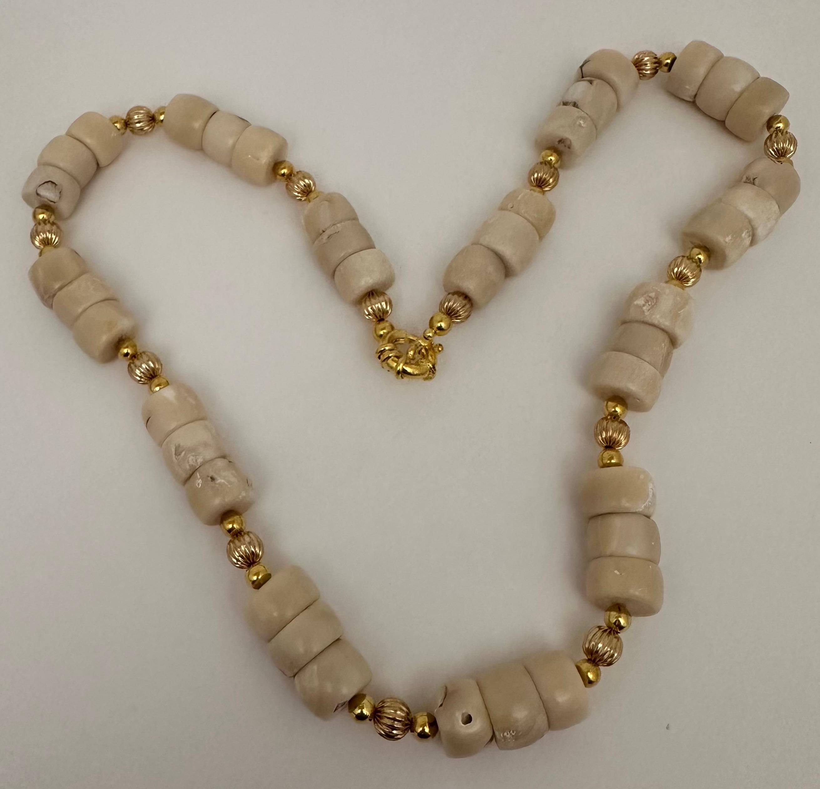 Women's Handmade Gold Plated Beads & White Barrel Shape Coral Beaded 26