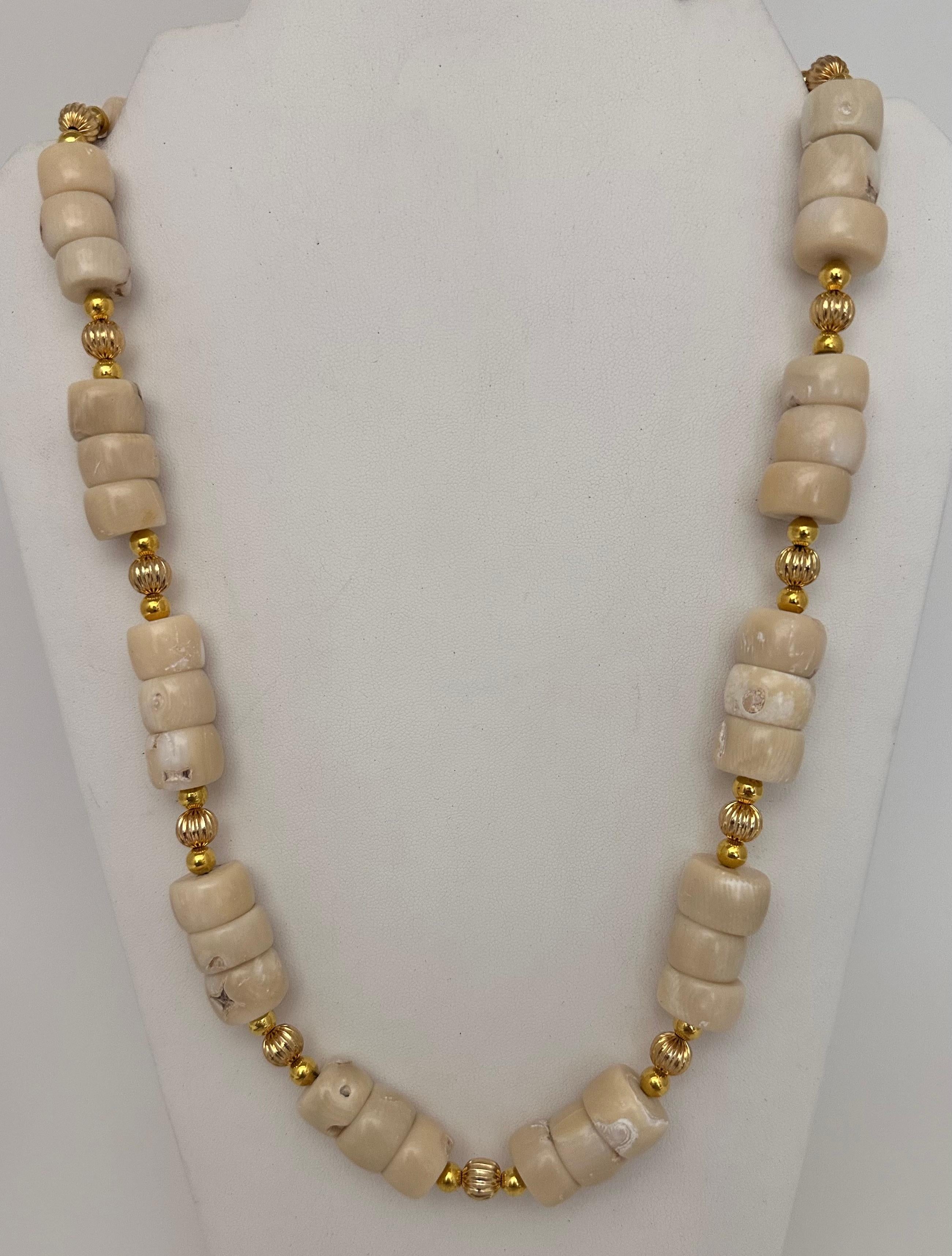 Handmade Gold Plated Beads & White Barrel Shape Coral Beaded 26