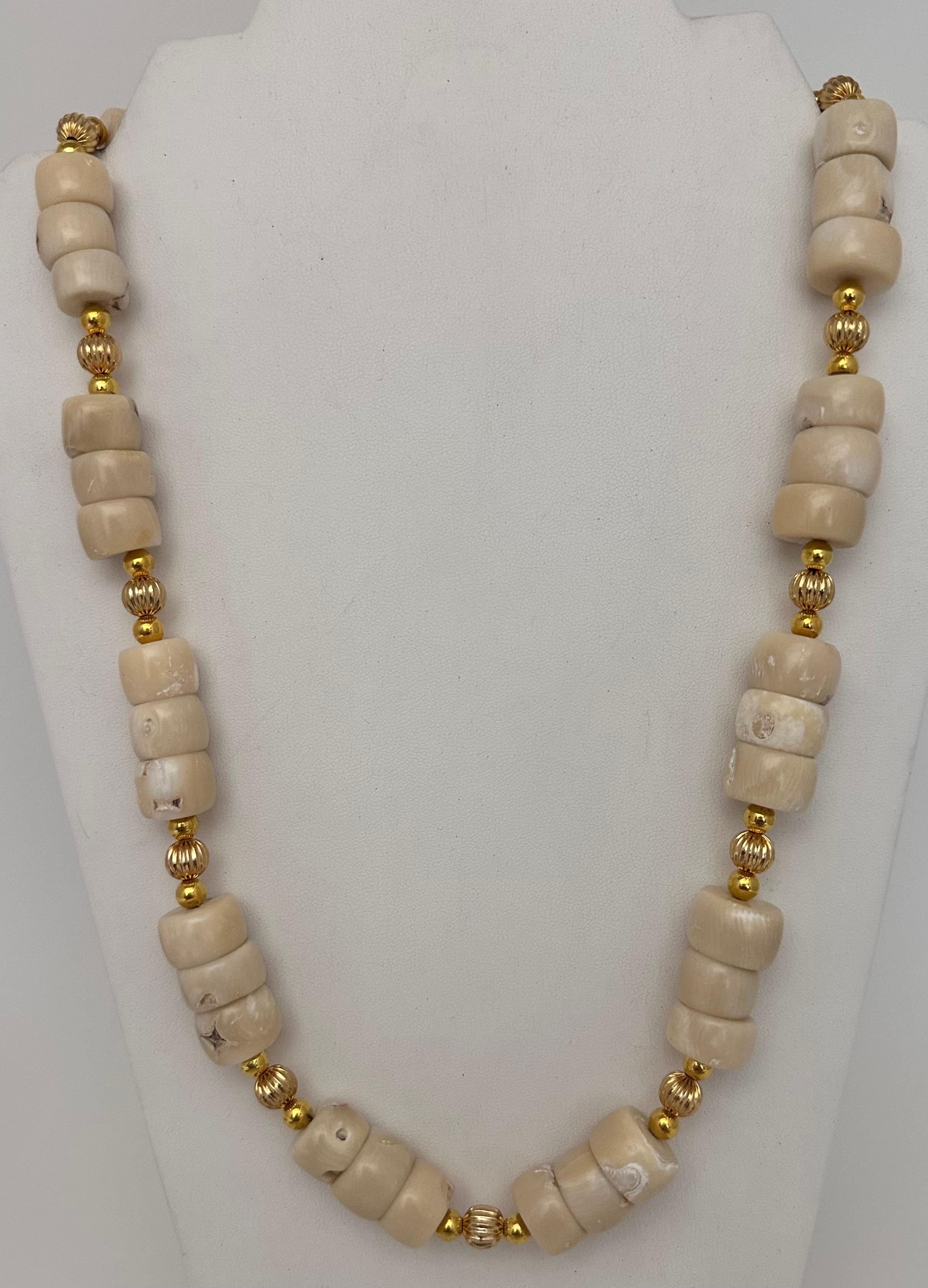 Handmade Gold Plated Beads & White Barrel Shape Coral Beaded 26