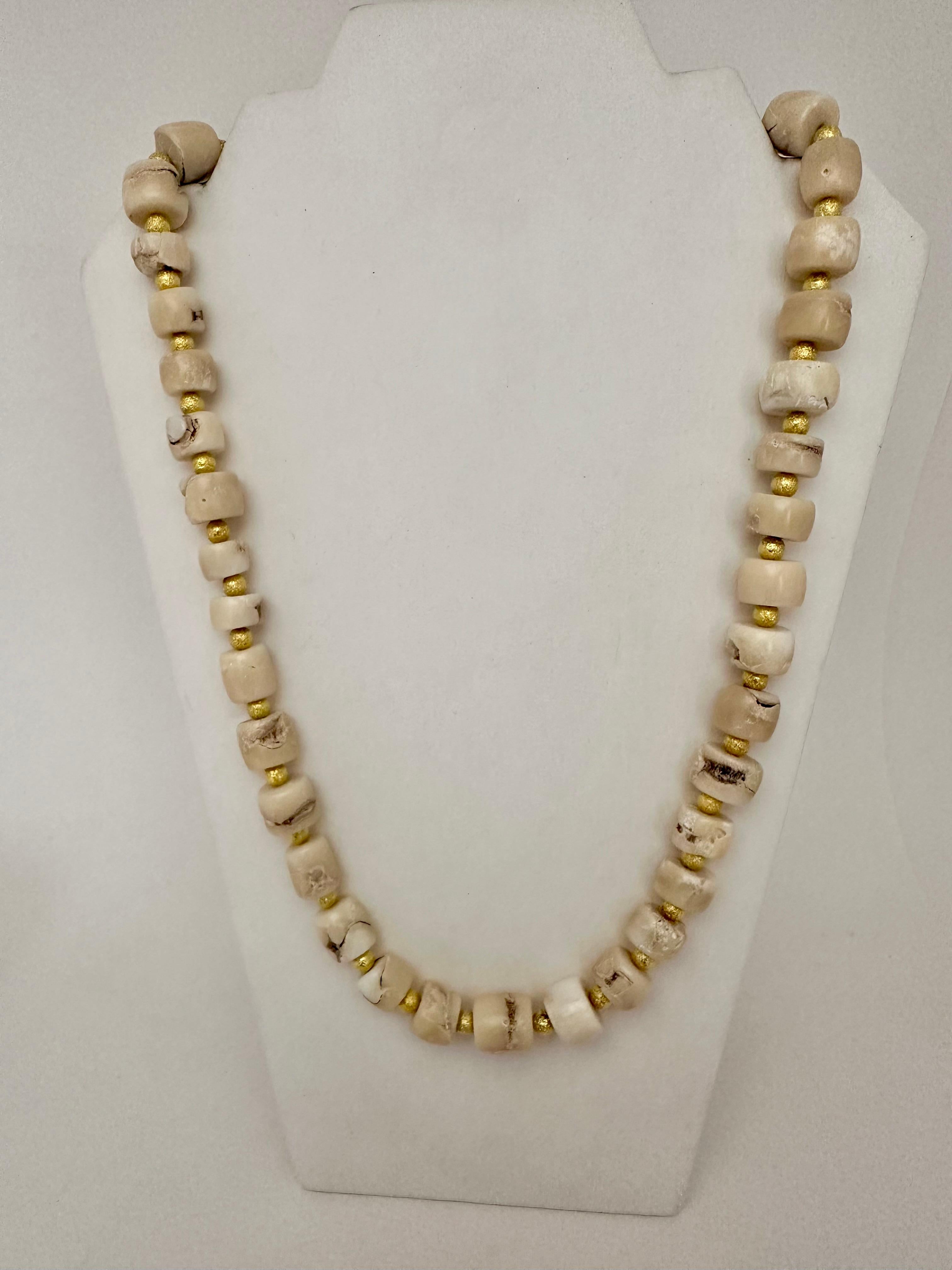 Handmade Gold Plated Beads & White Barrel Shape Coral Beaded 26.5