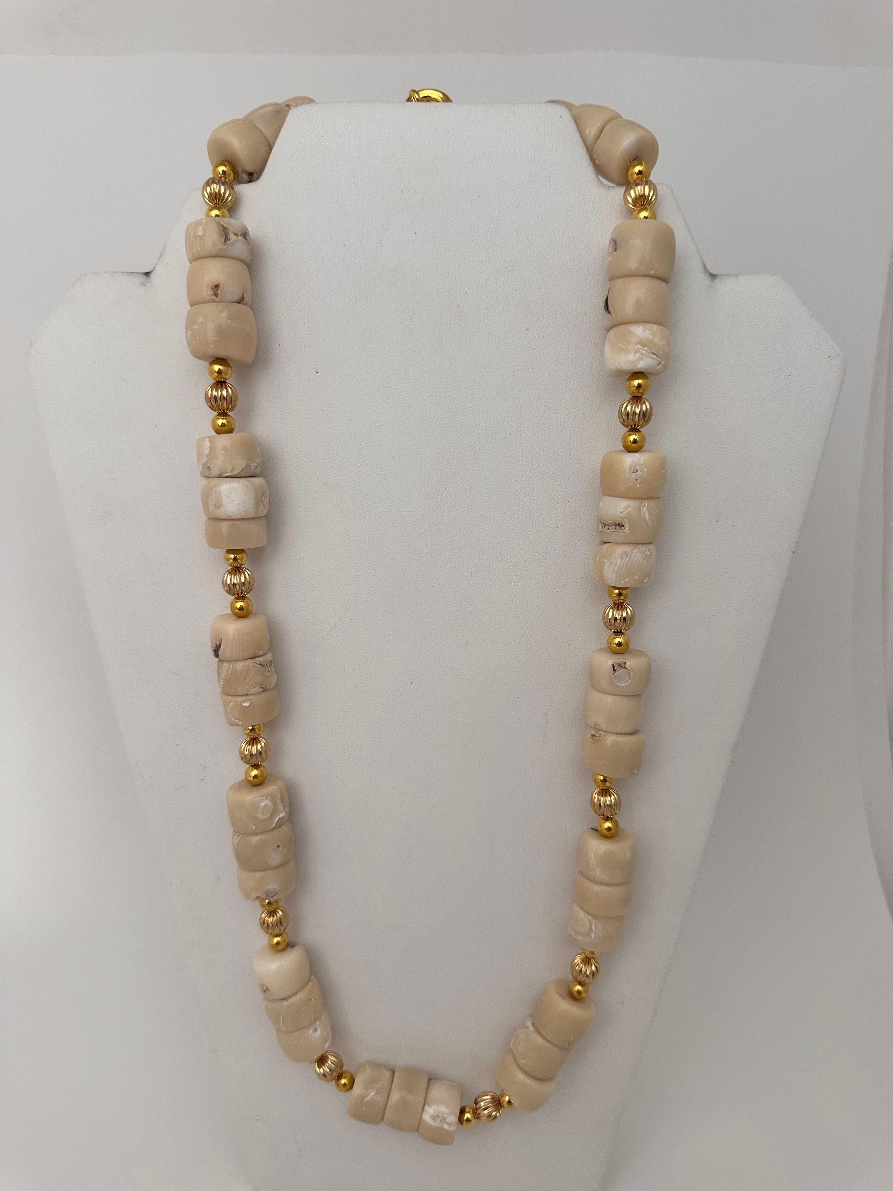 Artisan Handmade Gold Plated Beads & White Barrel Shape Coral Beaded 27