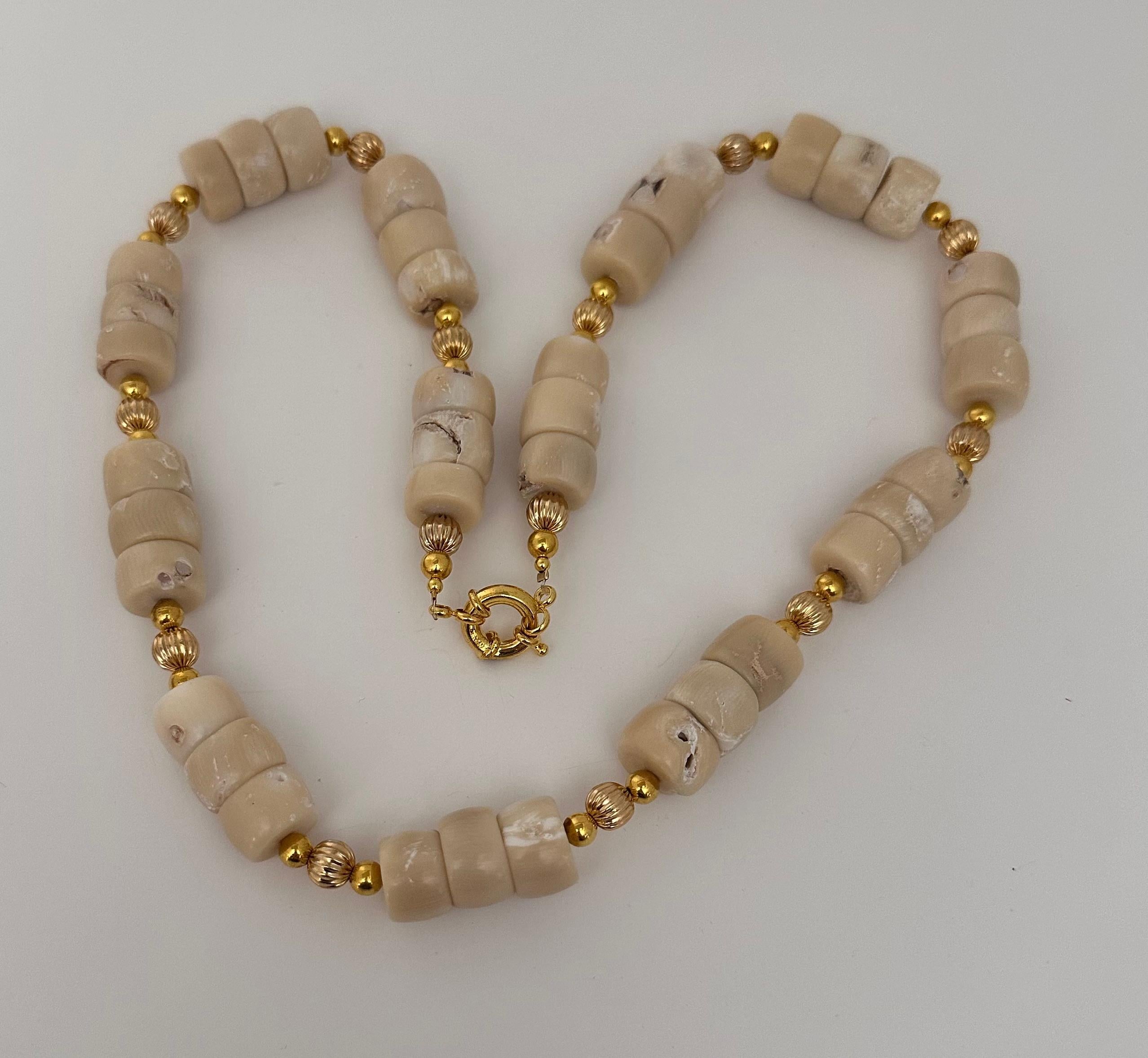 Handmade Gold Plated Beads & White Barrel Shape Coral Beaded 27
