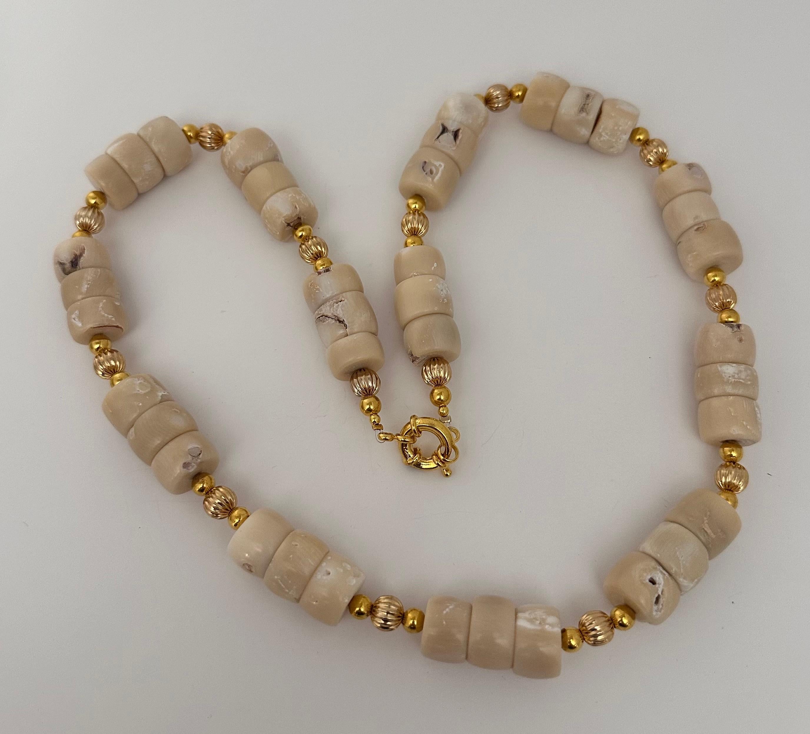Women's Handmade Gold Plated Beads & White Barrel Shape Coral Beaded 27