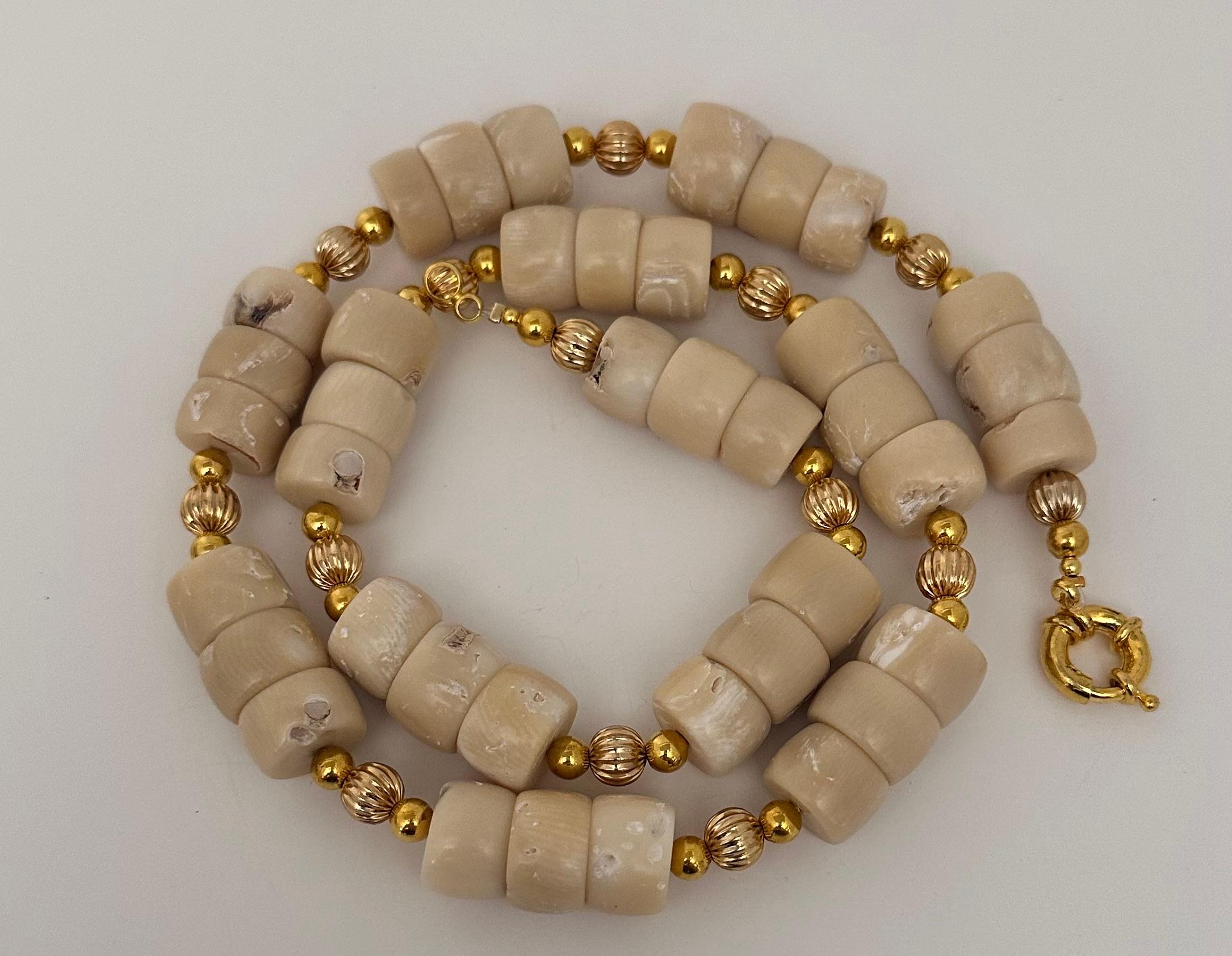 Handmade Gold Plated Beads & White Barrel Shape Coral Beaded 27
